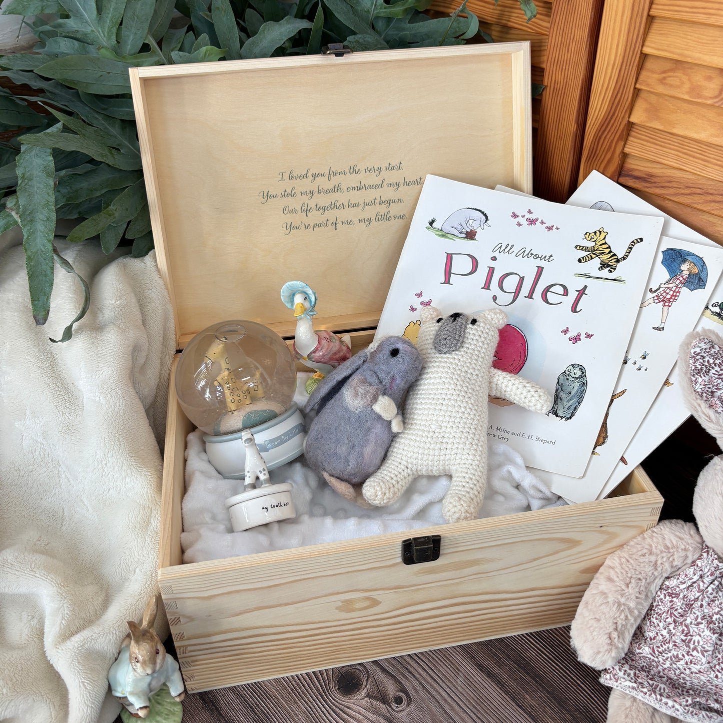 Add an extra special touch with a unique inscription on the inside of your wooden personalised box for Christening gifts, Baby shower gifts and new baby gifts.
