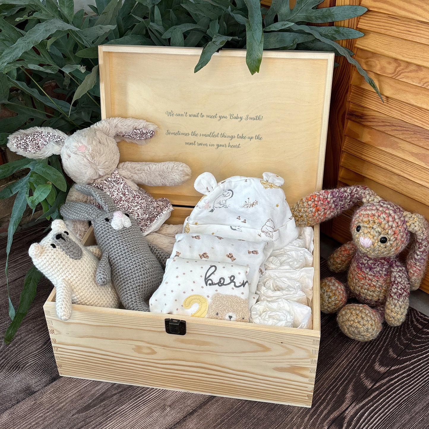 Add an extra special touch with a unique inscription on the inside of your wooden personalised box for Christening gifts, Baby shower gifts and new baby gifts.