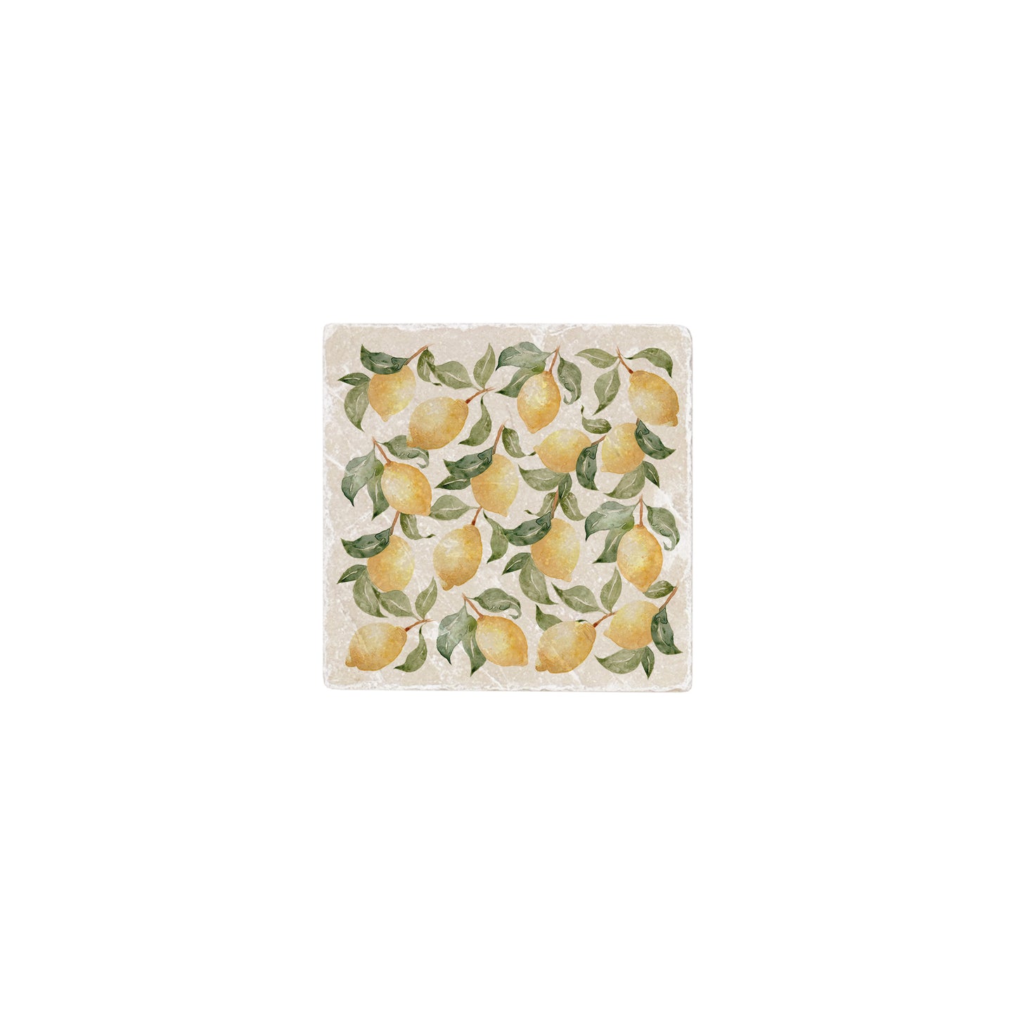 A square marble coaster featuring a watercolour fruit design that can be added to a mix and match set.