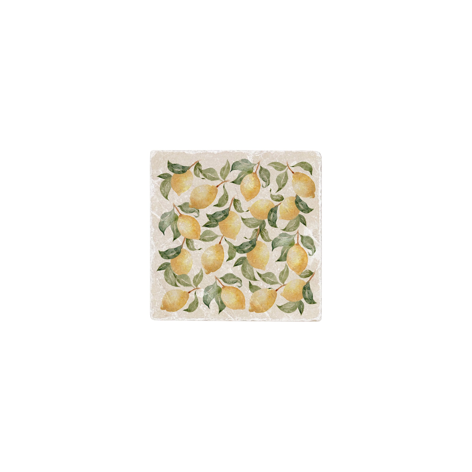 A square marble coaster featuring a watercolour fruit design that can be added to a mix and match set.