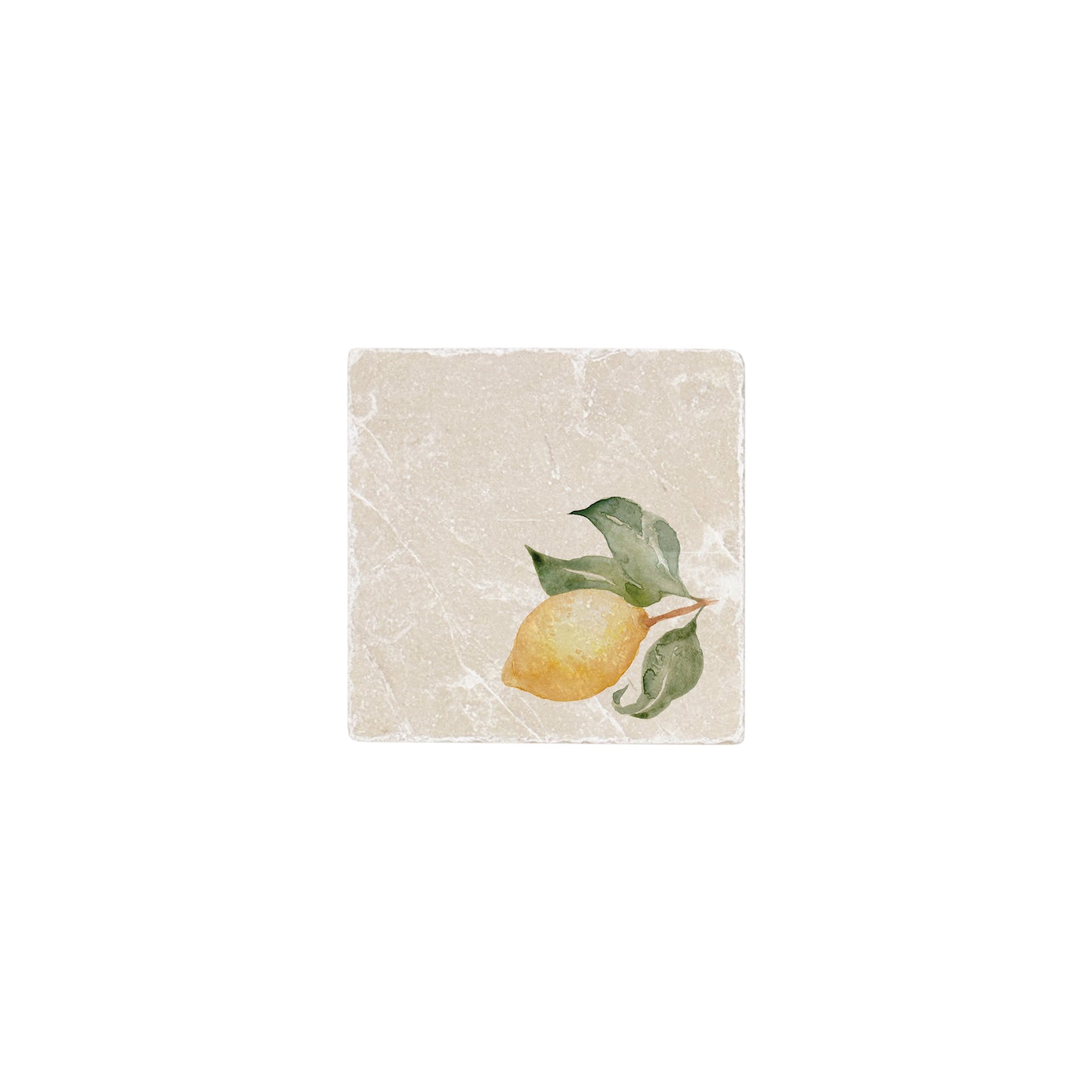 A square marble coaster featuring a watercolour fruit design that can be added to a mix and match set.