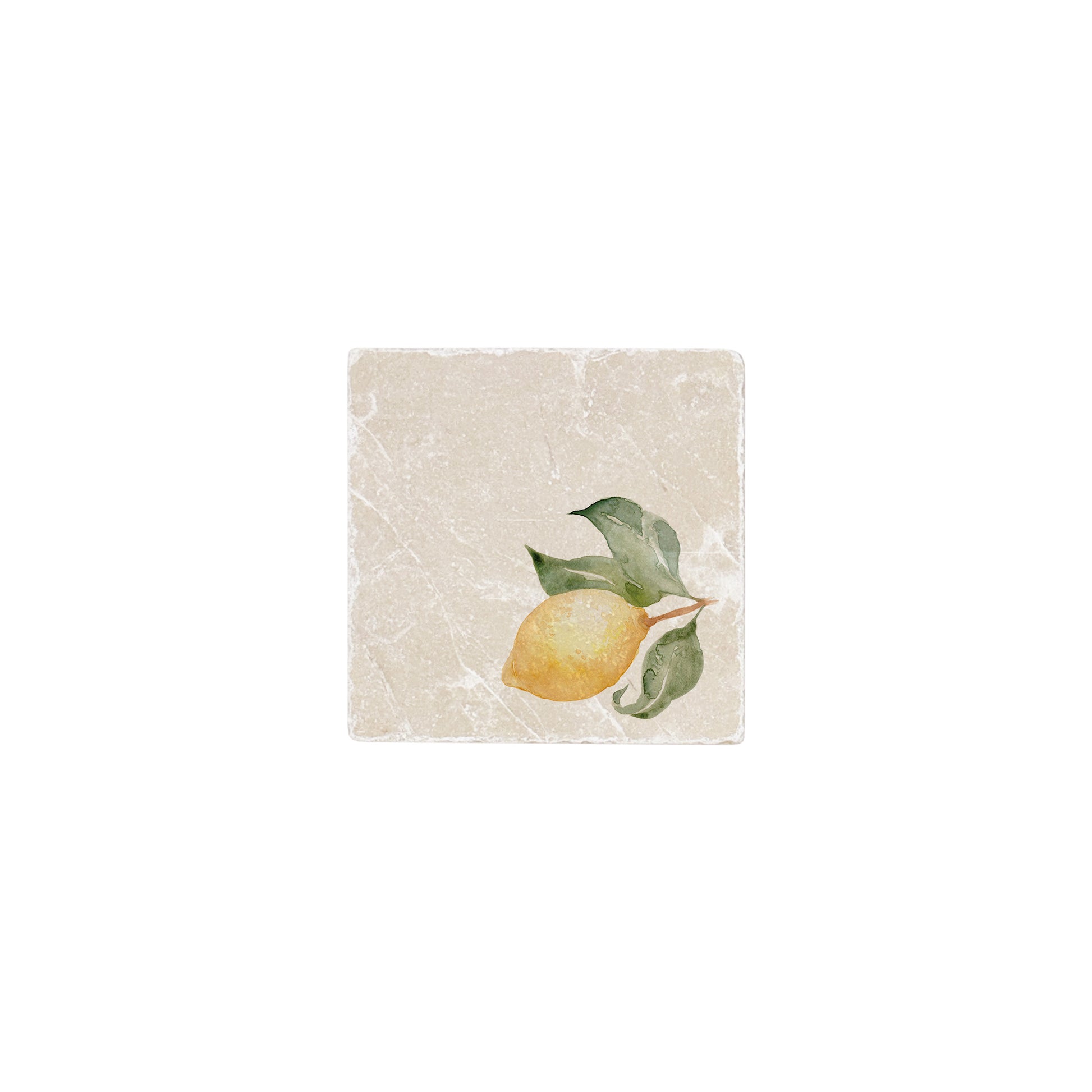 A square marble coaster featuring a watercolour fruit design that can be added to a mix and match set.
