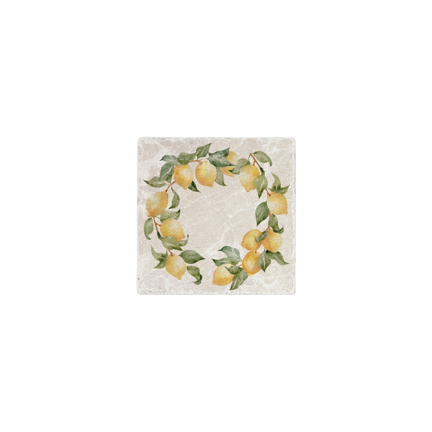 A square marble coaster featuring a watercolour fruit design that can be added to a mix and match set.