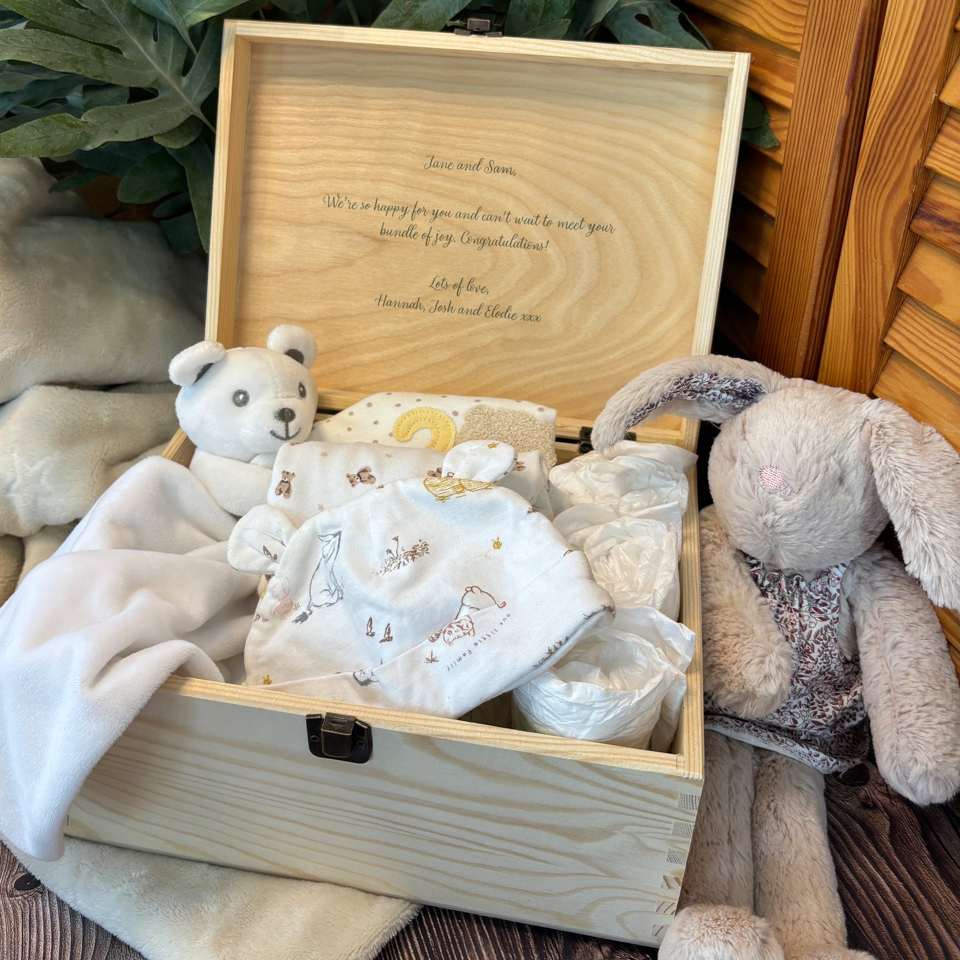Add an extra special touch with a unique inscription on the inside of your wooden personalised box for Christening gifts, Baby shower gifts and new baby gifts.
