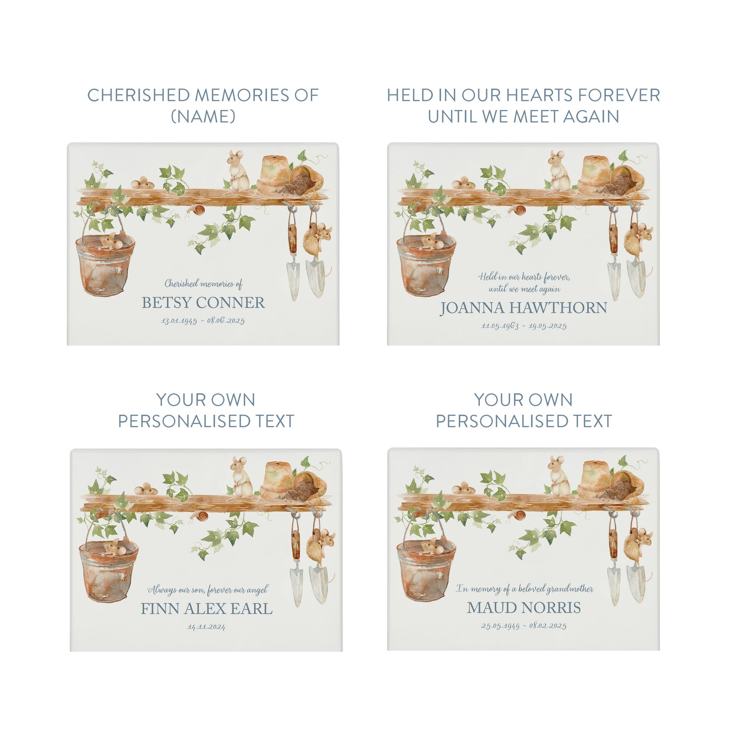 Luxury solid wooden white painted Mice watercolour illustration our urns and Caskets for displaying or burying ashes. Customisable and can be personalised. Perfect funeral memory keepsake urn, for storing ashes for humans and pets.