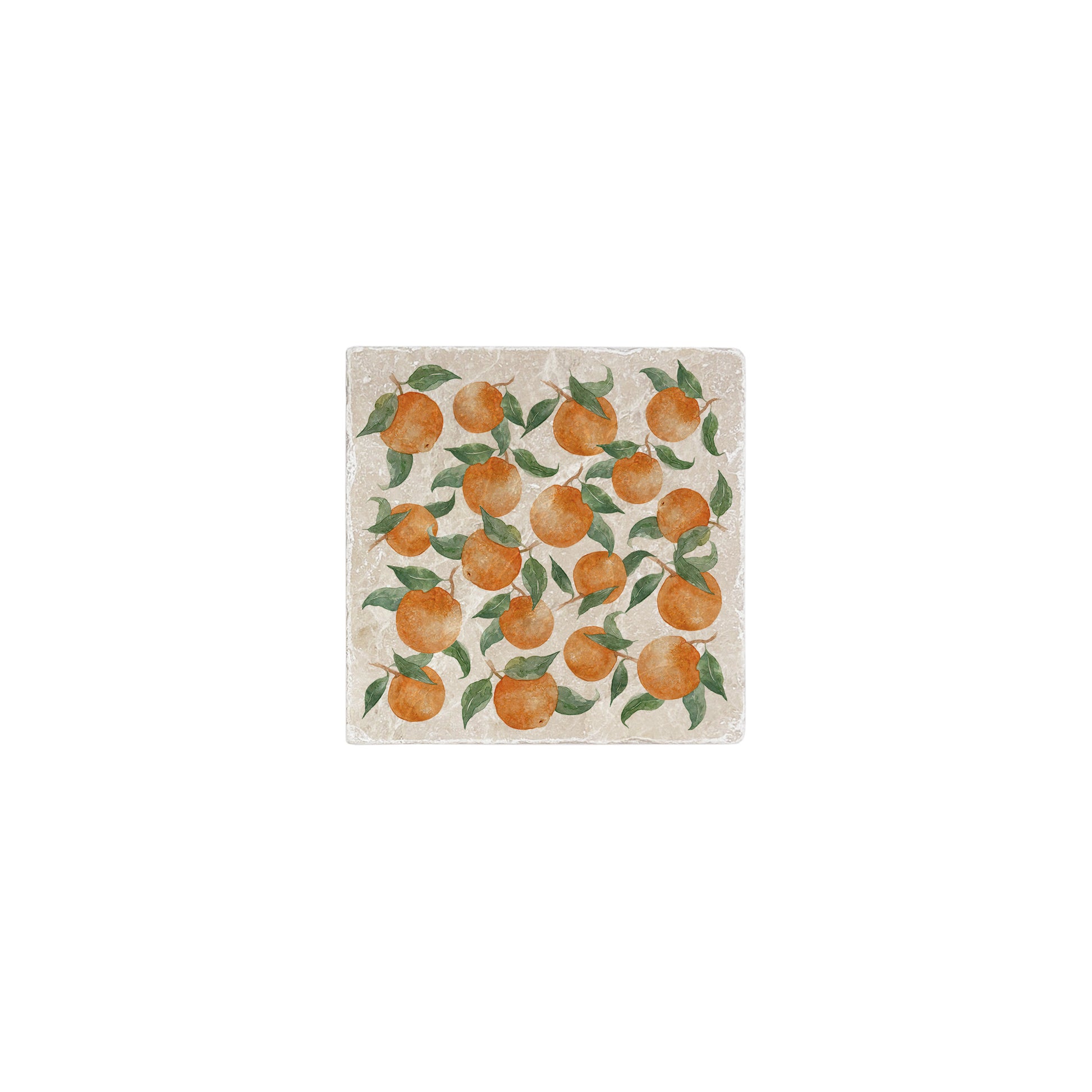 A square marble coaster featuring a watercolour fruit design that can be added to a mix and match set.