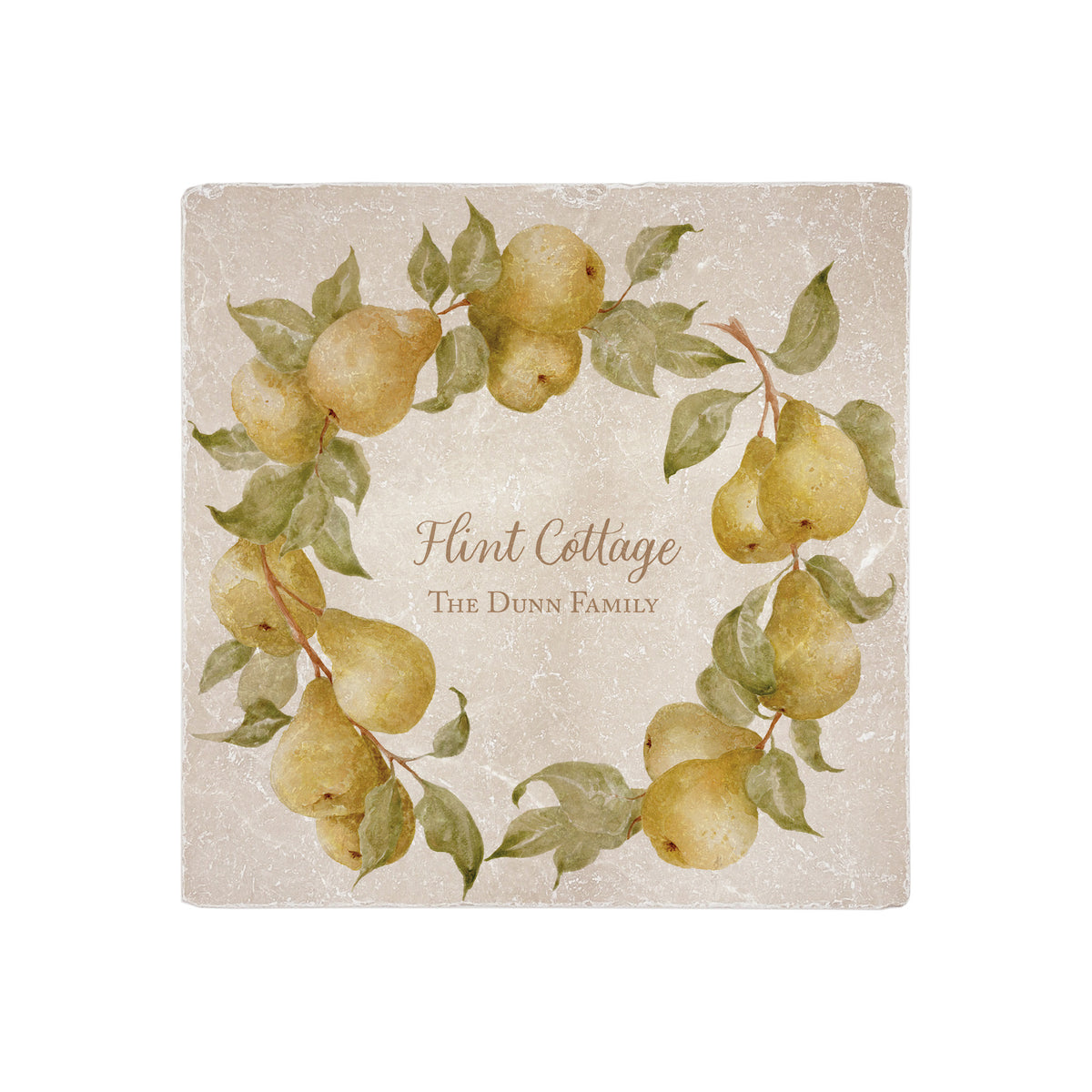 Pear Wreath personalised wall tile, make it your own with your own text.