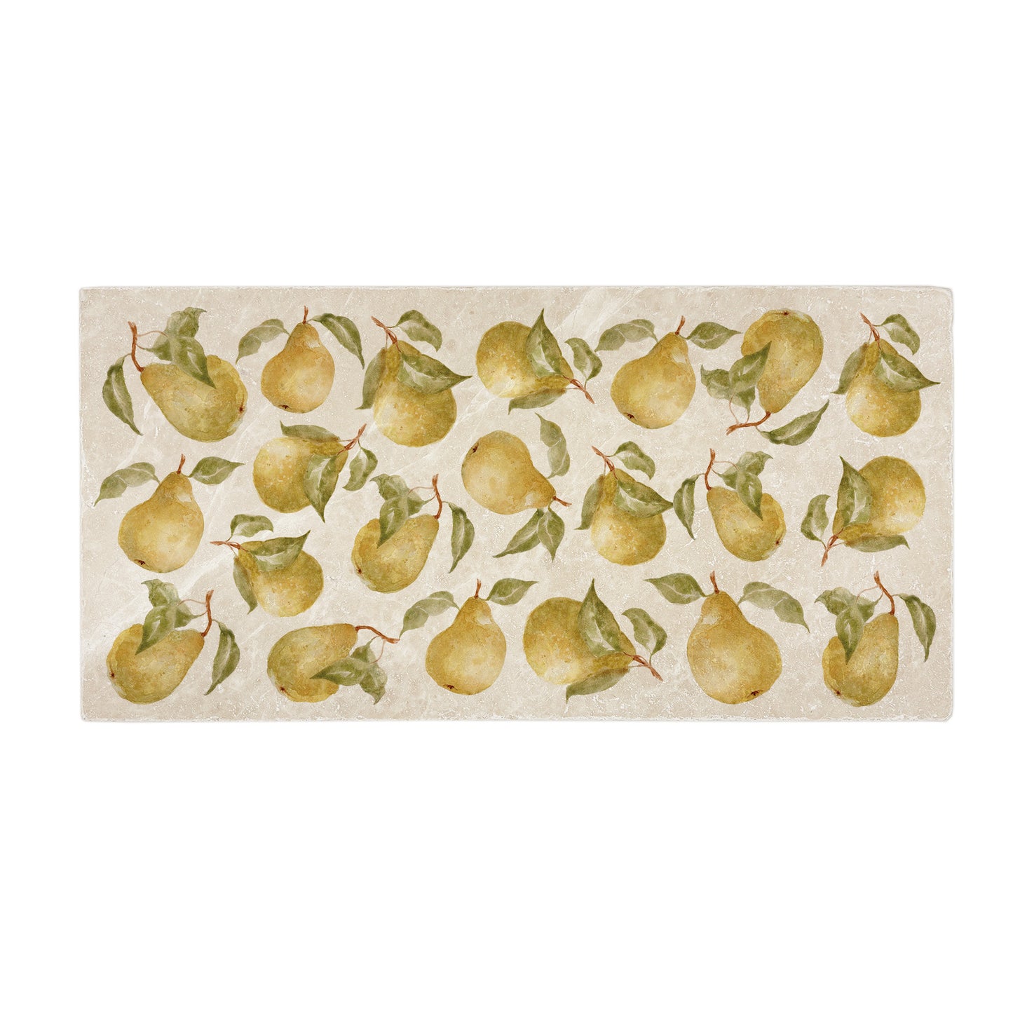 A handmade cream marble 20x40cm wall tile with a maximalist watercolour pear pattern.