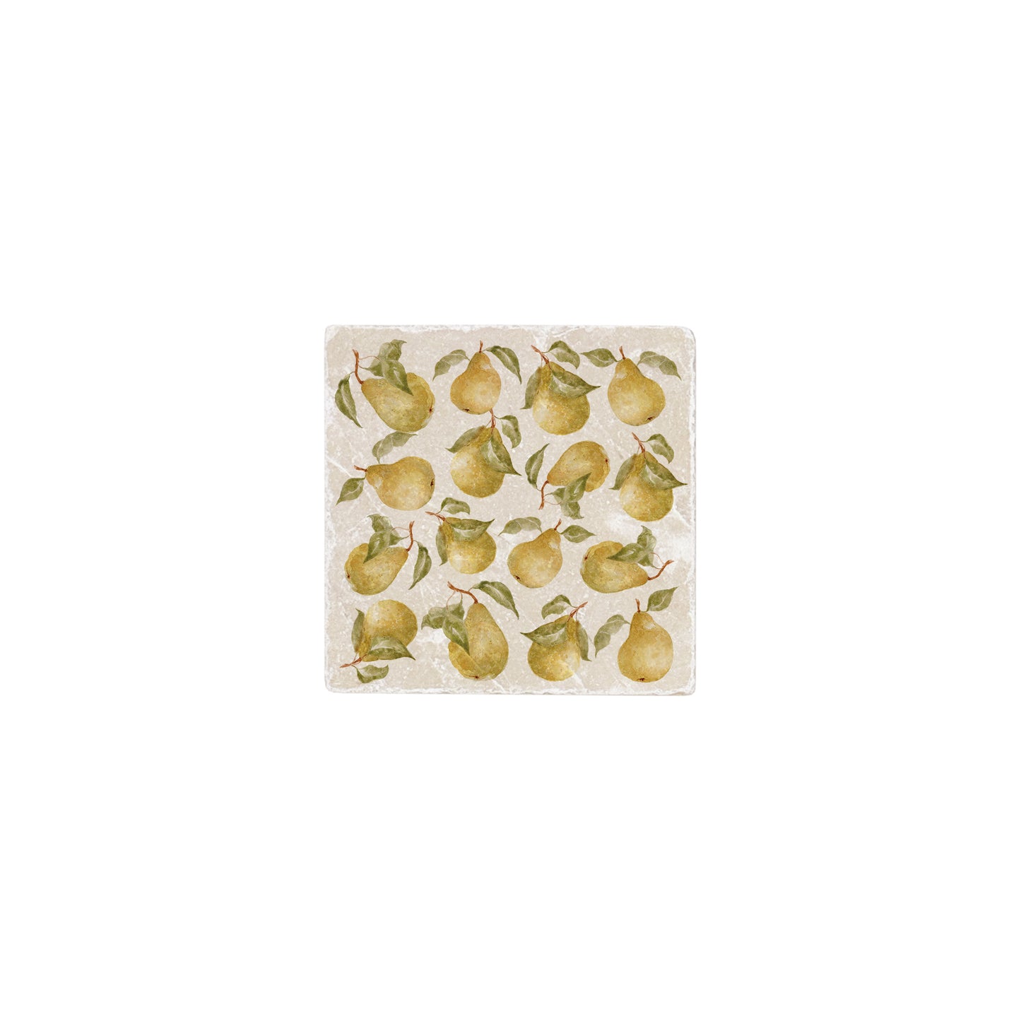 A square marble coaster featuring a watercolour fruit design that can be added to a mix and match set.
