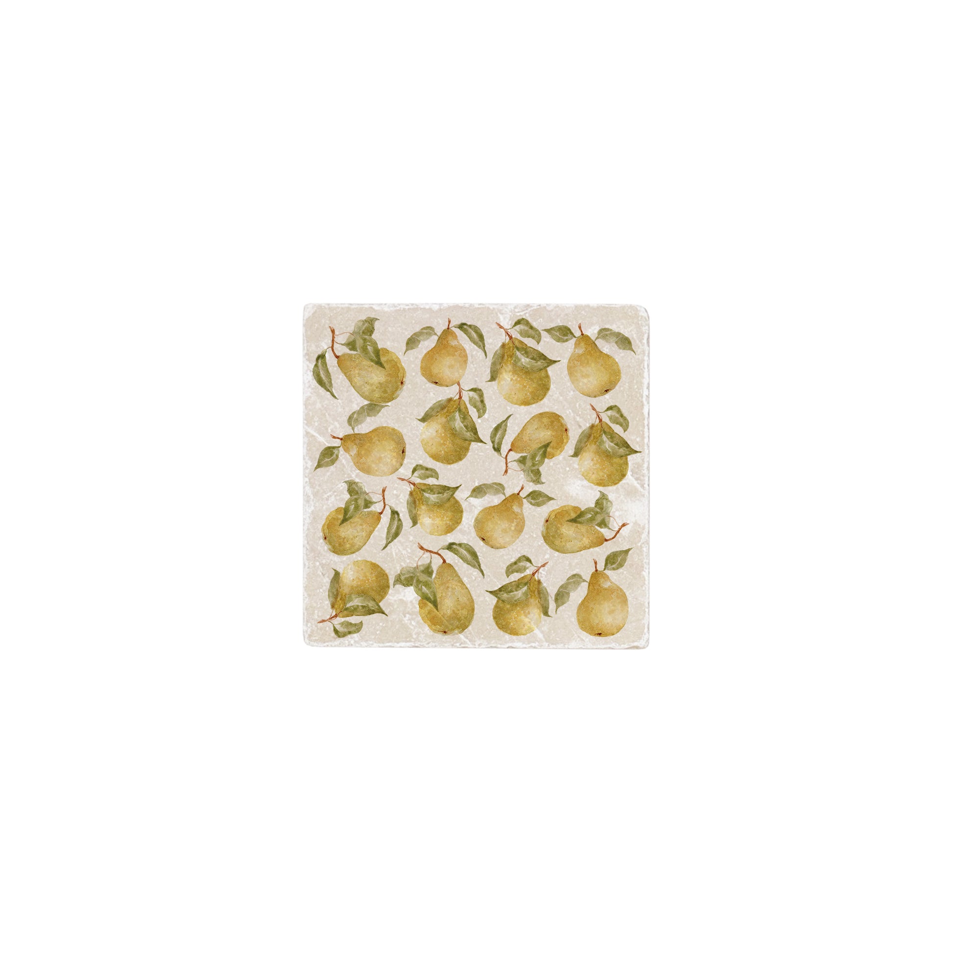 A square marble coaster featuring a watercolour fruit design that can be added to a mix and match set.