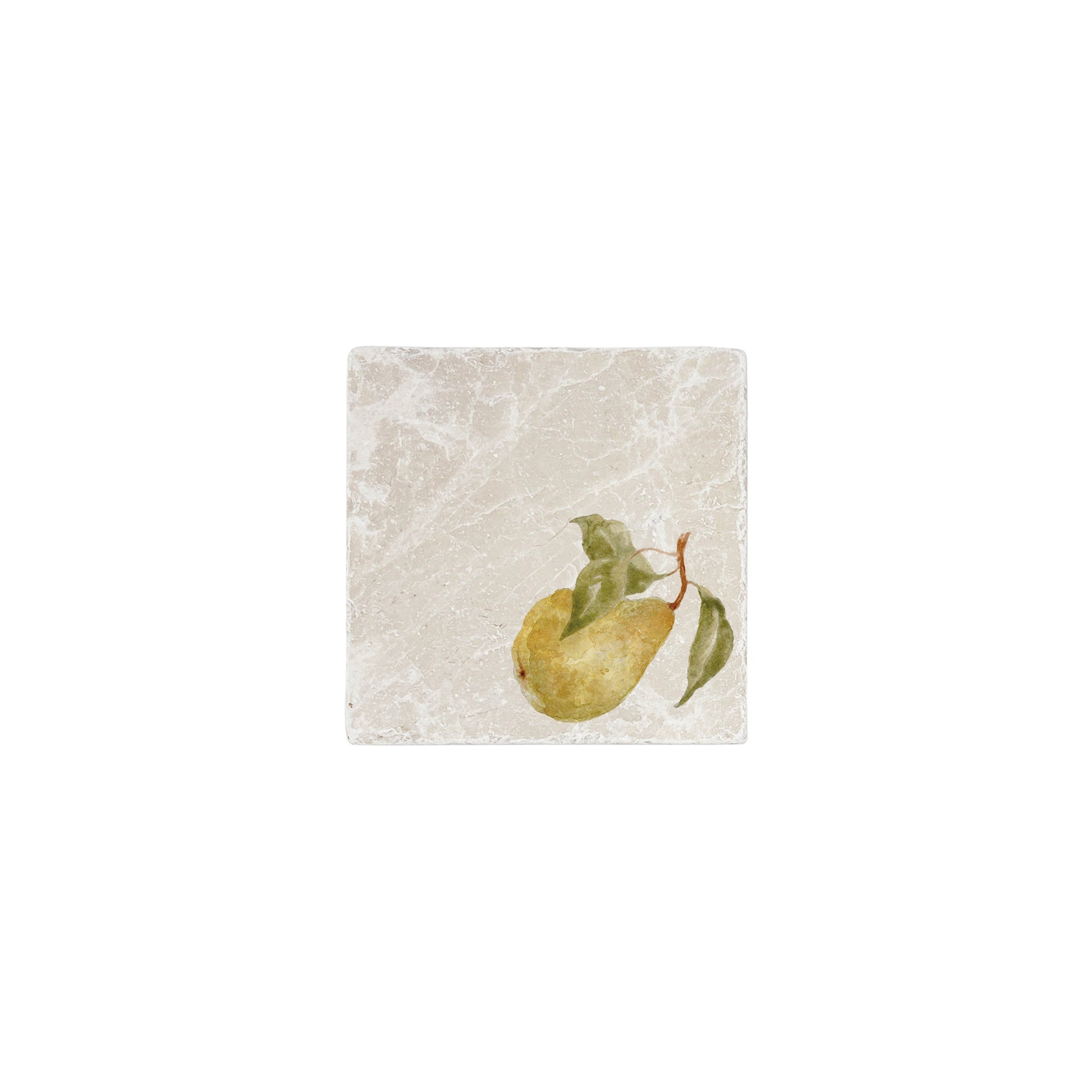 A square marble coaster featuring a watercolour fruit design that can be added to a mix and match set.