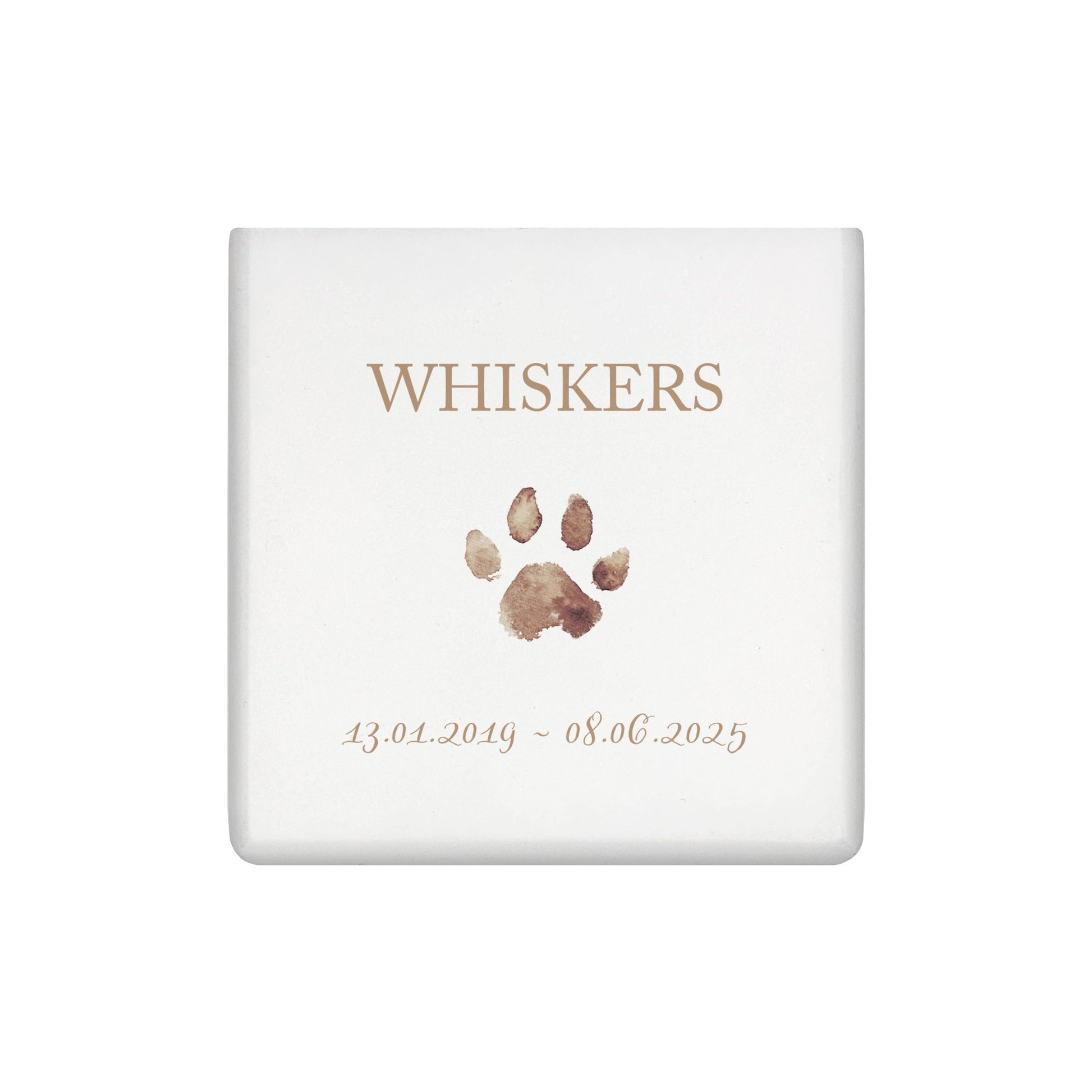 A beautifully crafted solid wooden pet photo urn for ashes, finished in white with a soft watercolour design of your cat or dogs paw print, Thoughtfully made for either display or burial, this personalised urn can be customised to create a meaningful memorial. Perfect for holding ashes of a beloved pet, it serves as a comforting tribute and keepsake.