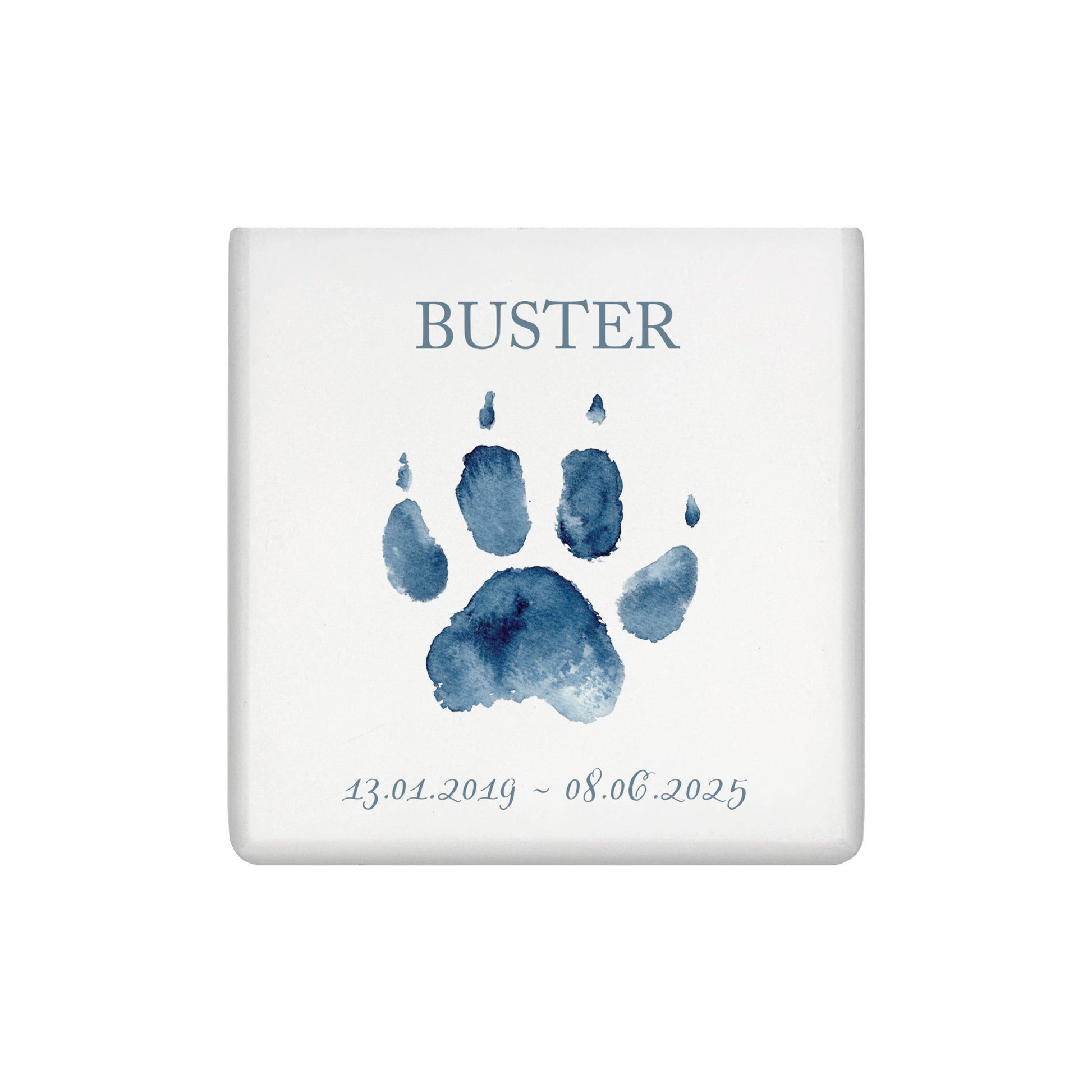 A beautifully crafted solid wooden pet photo urn for ashes, finished in white with a soft watercolour design of your cat or dogs paw print, Thoughtfully made for either display or burial, this personalised urn can be customised to create a meaningful memorial. Perfect for holding ashes of a beloved pet, it serves as a comforting tribute and keepsake.
