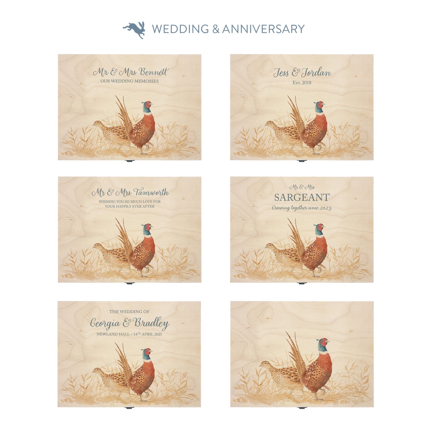 This shows our beautiful Medium wooden & anniversary gift box with the various personalisation options you can choose to offer a truly customised present for a loved one. Couples names, Mr & Mrs, dates the options are endless.