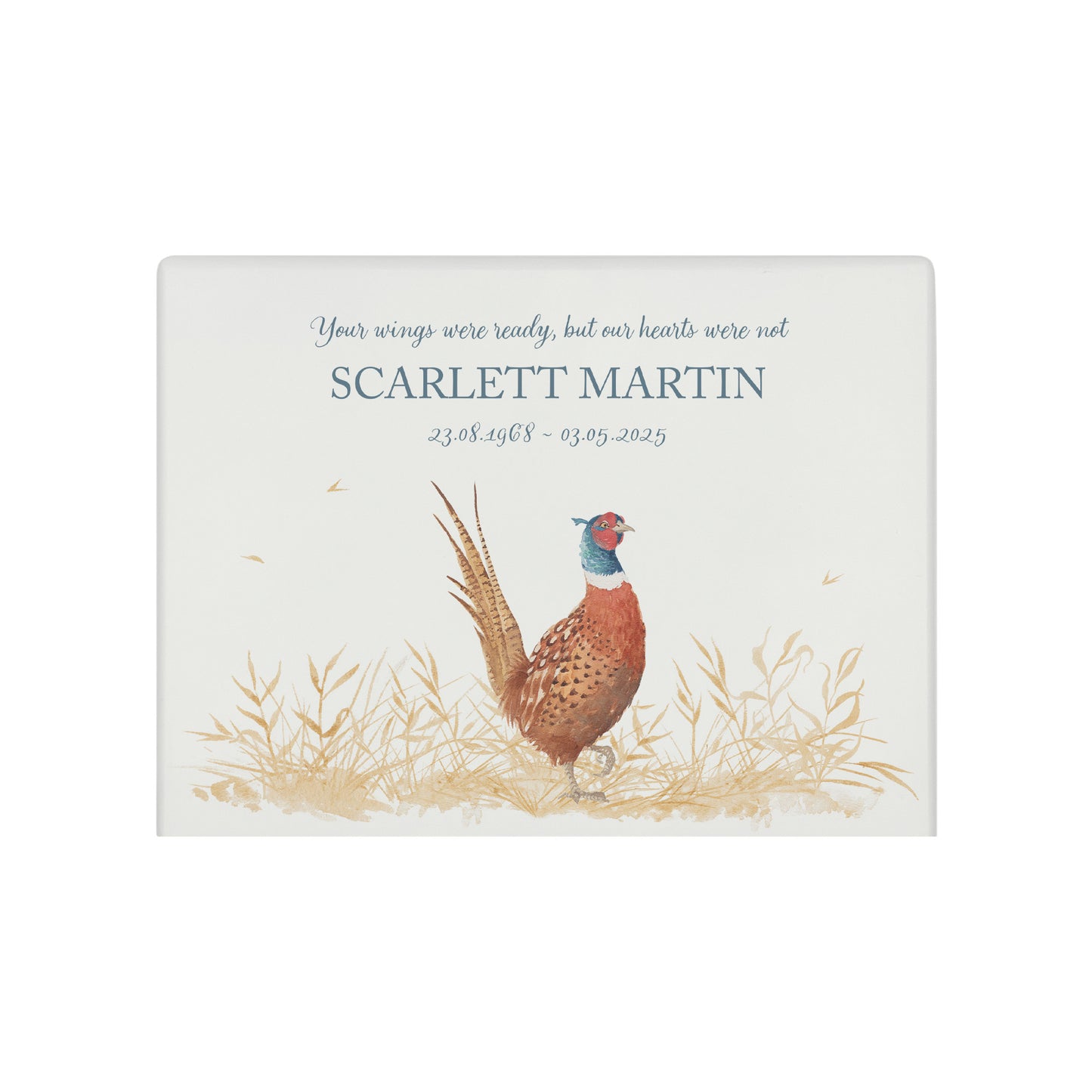 Memorial Pheasant Tall White Wooden Urn