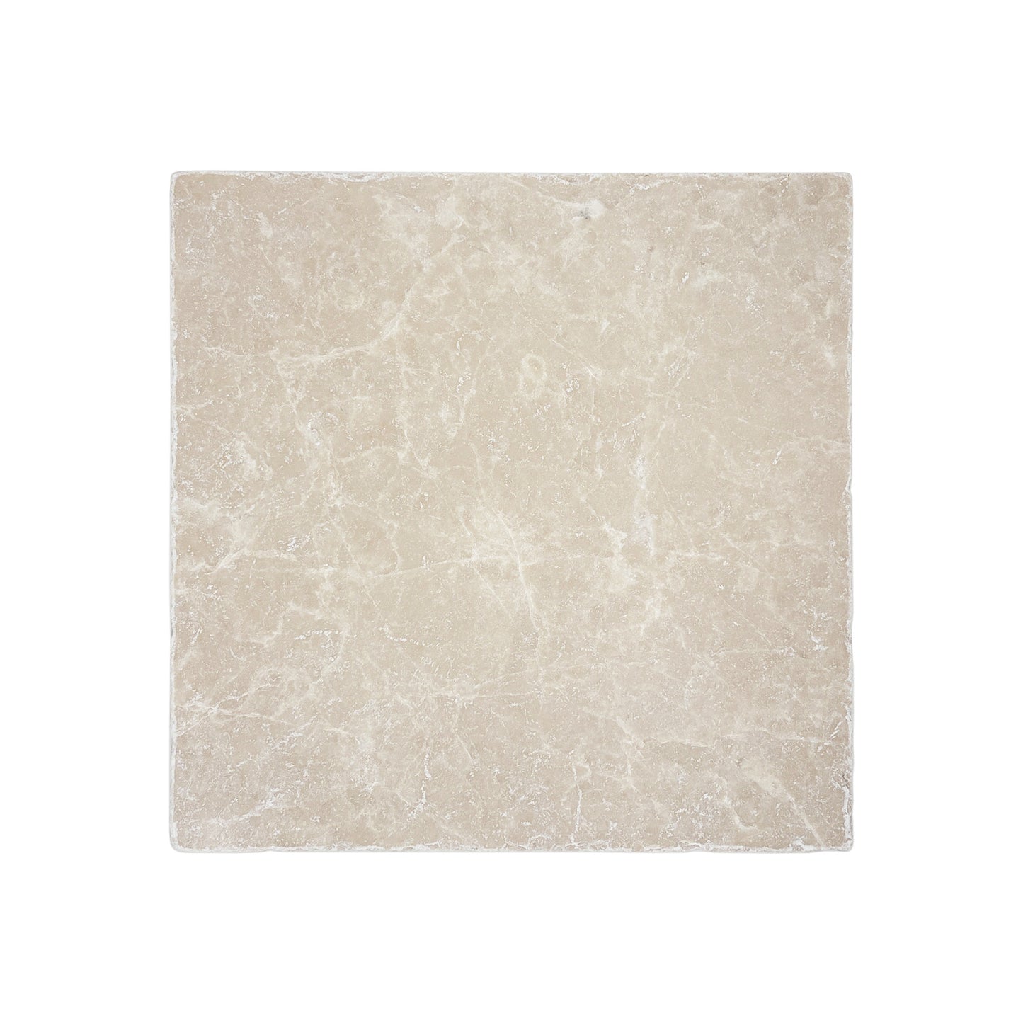 A plain medium square cream marble tile 20 x 20cm.