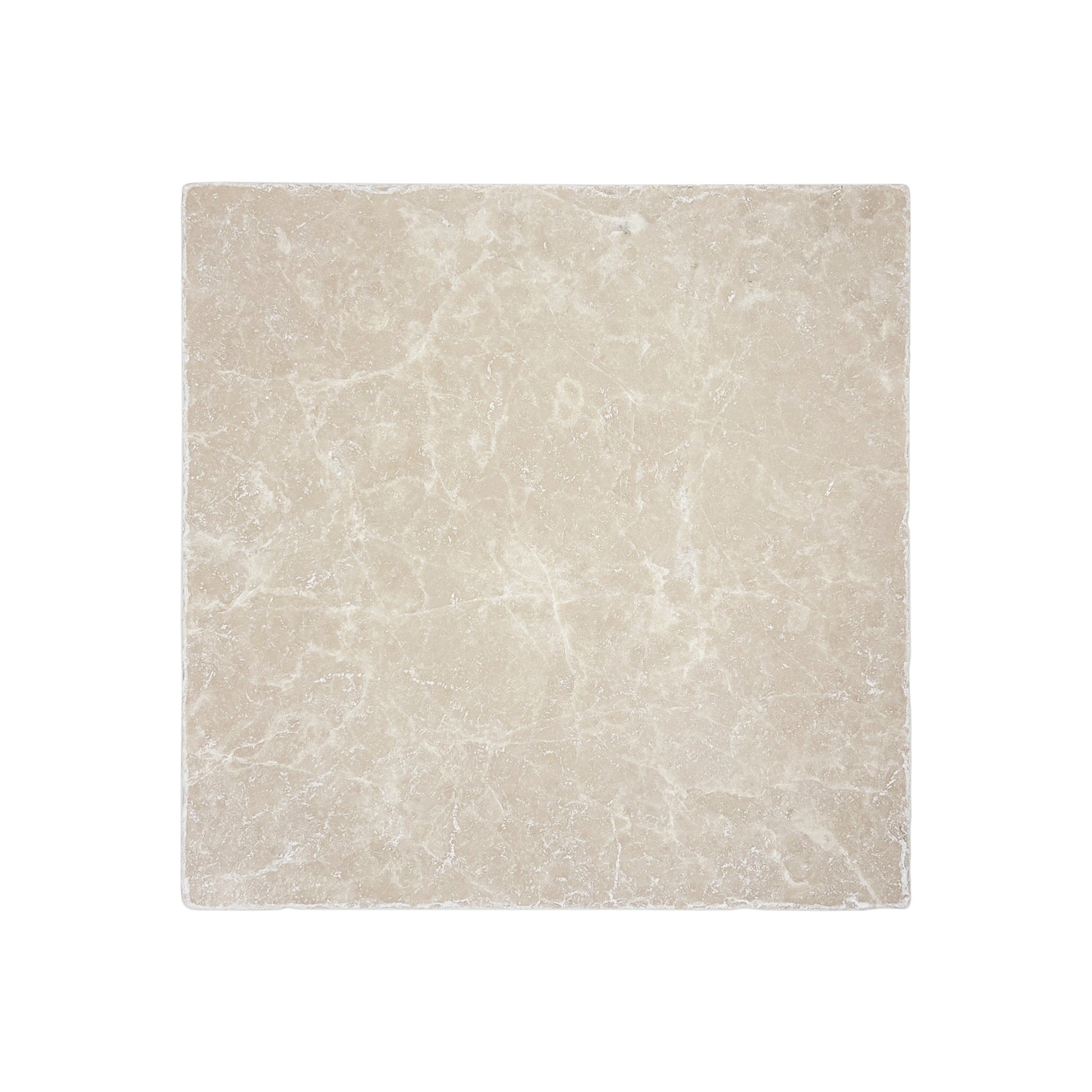 A plain medium square cream marble tile 20 x 20cm.