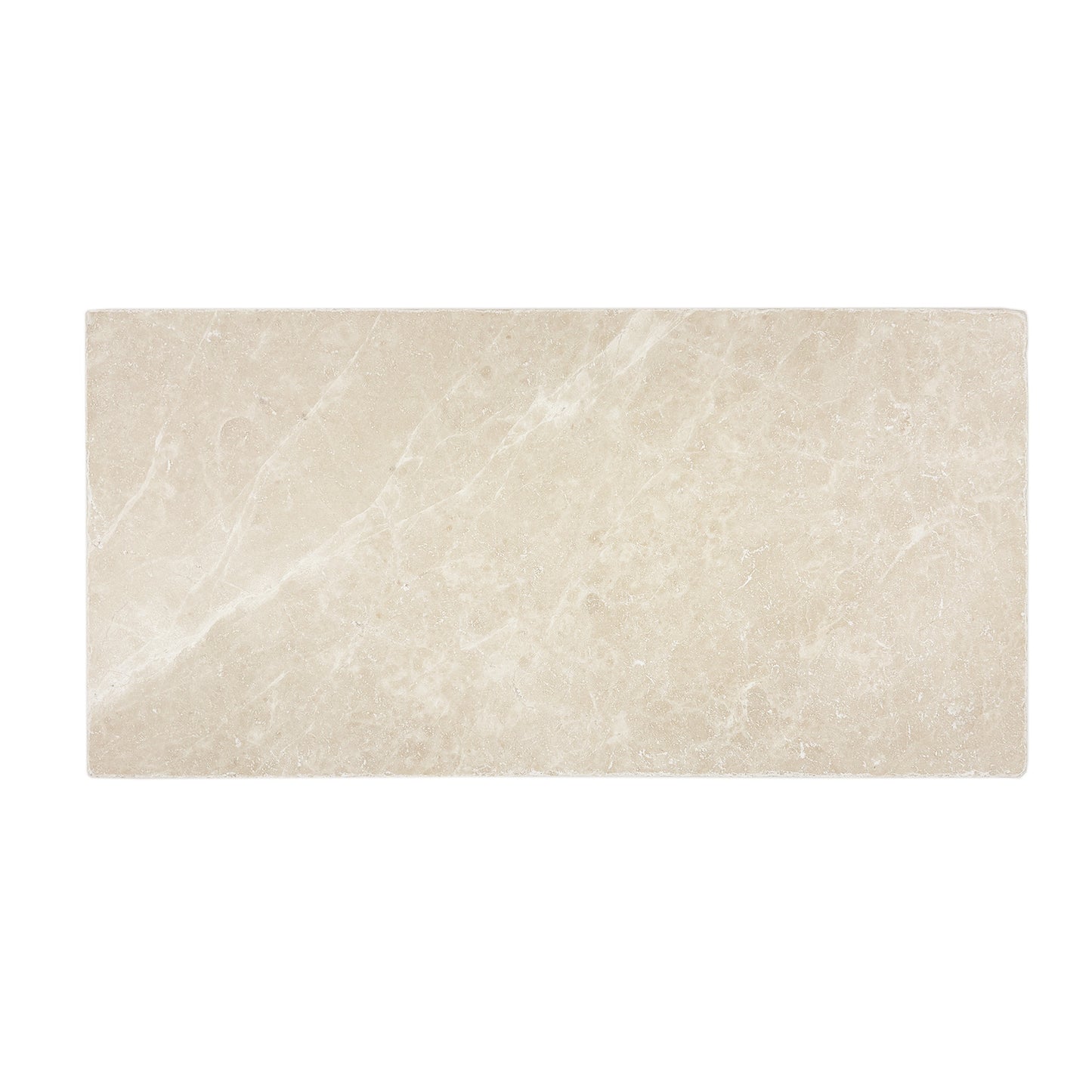 A large rectangular cream marble tile 20 x 40cm.