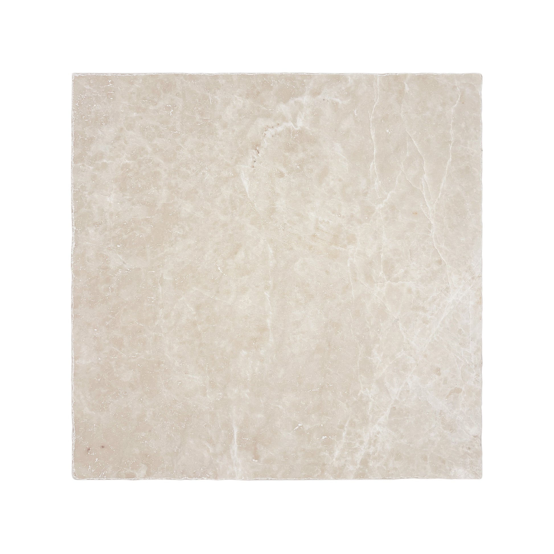 A large square cream marble tile 30.5 x 30.5cm.