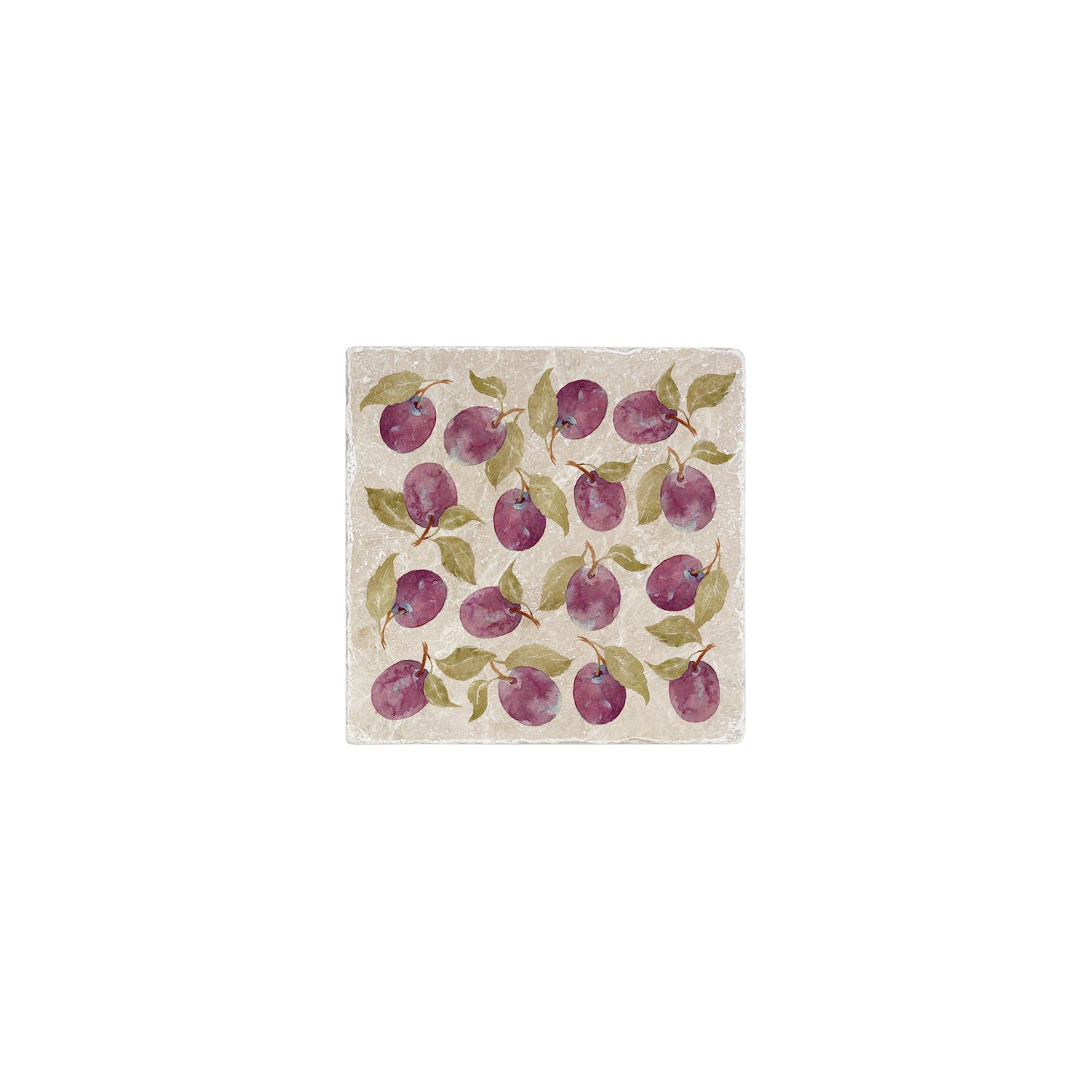 A square marble coaster featuring a watercolour fruit design that can be added to a mix and match set.