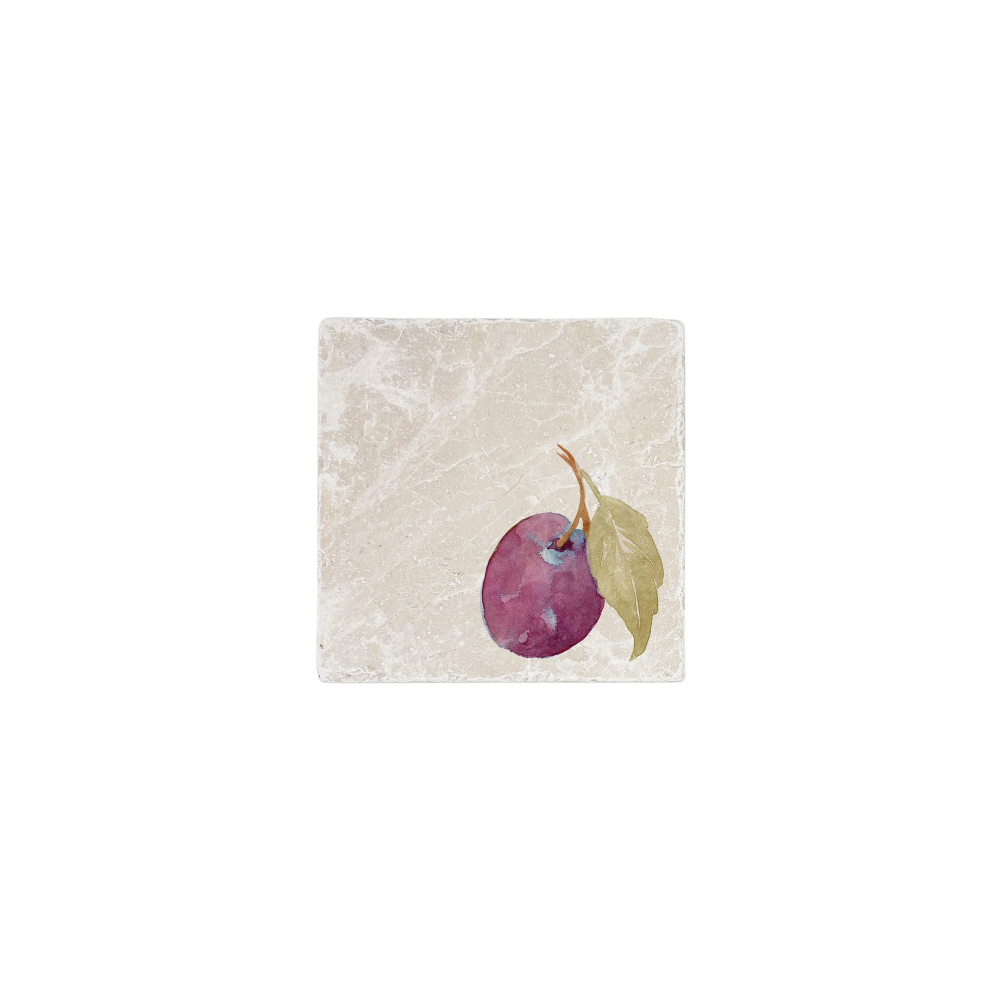 A square marble coaster featuring a watercolour fruit design that can be added to a mix and match set.
