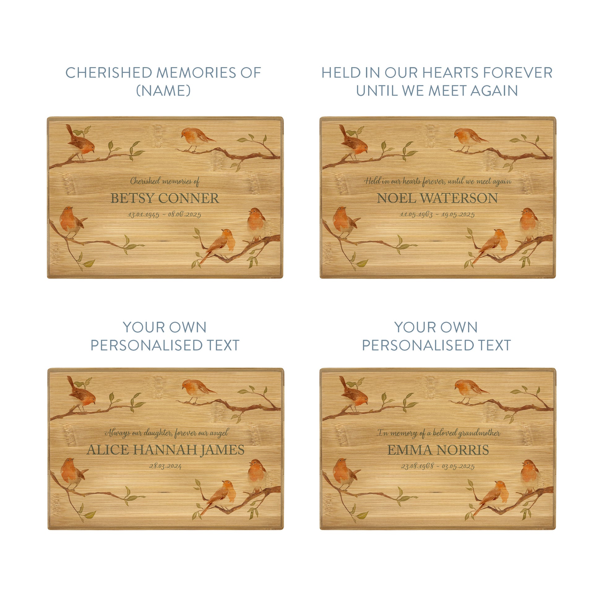 A beautifully crafted solid Bamboo wooden urn, personalised and finished with a soft watercolour design of Robins on branches, when Robins appear a loved one is near. Thoughtfully made for either display or burial, this personalised urn can be customised to create a meaningful memorial. Perfect for holding ashes of a loved one or a beloved pet, it serves as a comforting tribute and keepsake.