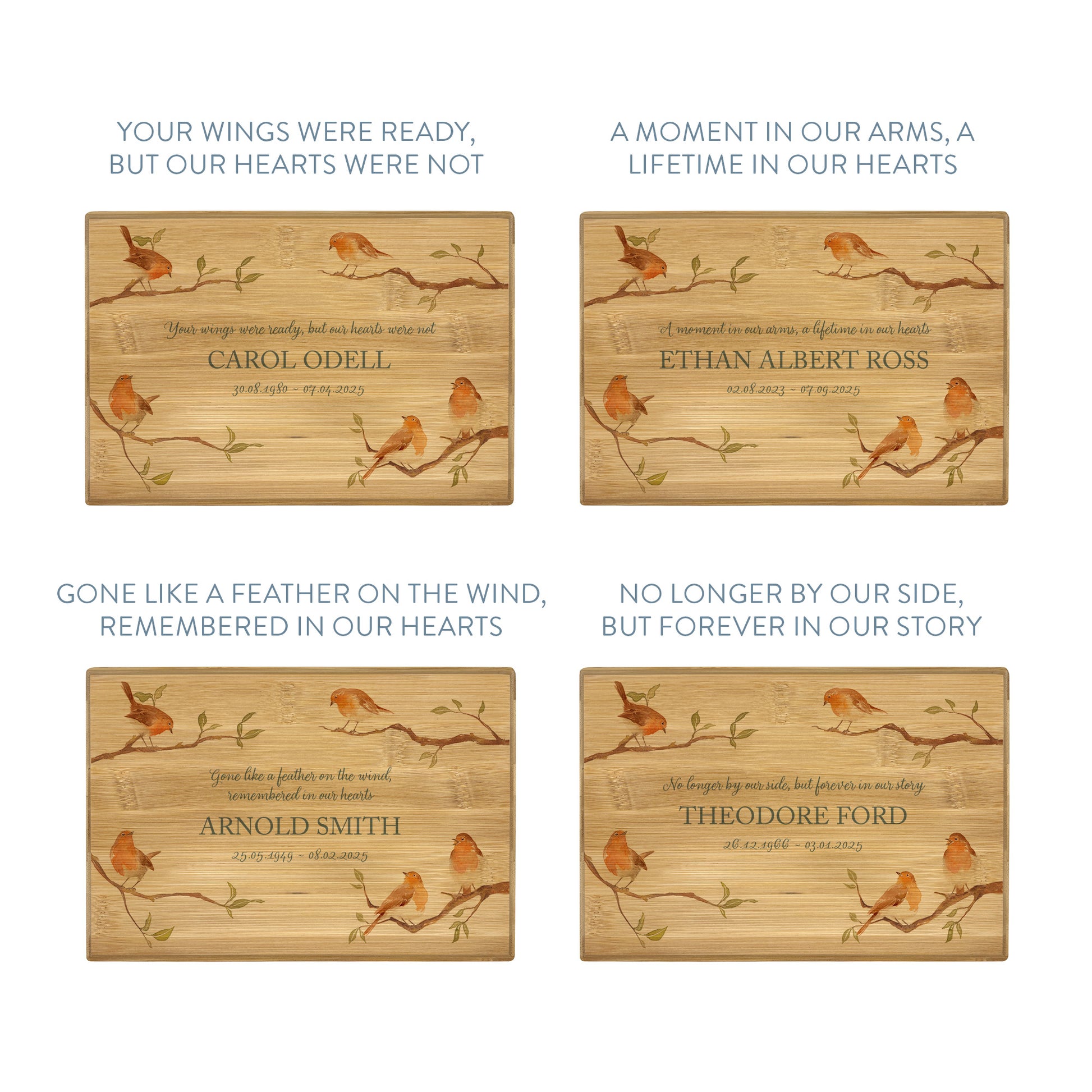 A beautifully crafted solid Bamboo wooden urn, personalised and finished with a soft watercolour design of Robins on branches, when Robins appear a loved one is near. Thoughtfully made for either display or burial, this personalised urn can be customised to create a meaningful memorial. Perfect for holding ashes of a loved one or a beloved pet, it serves as a comforting tribute and keepsake.