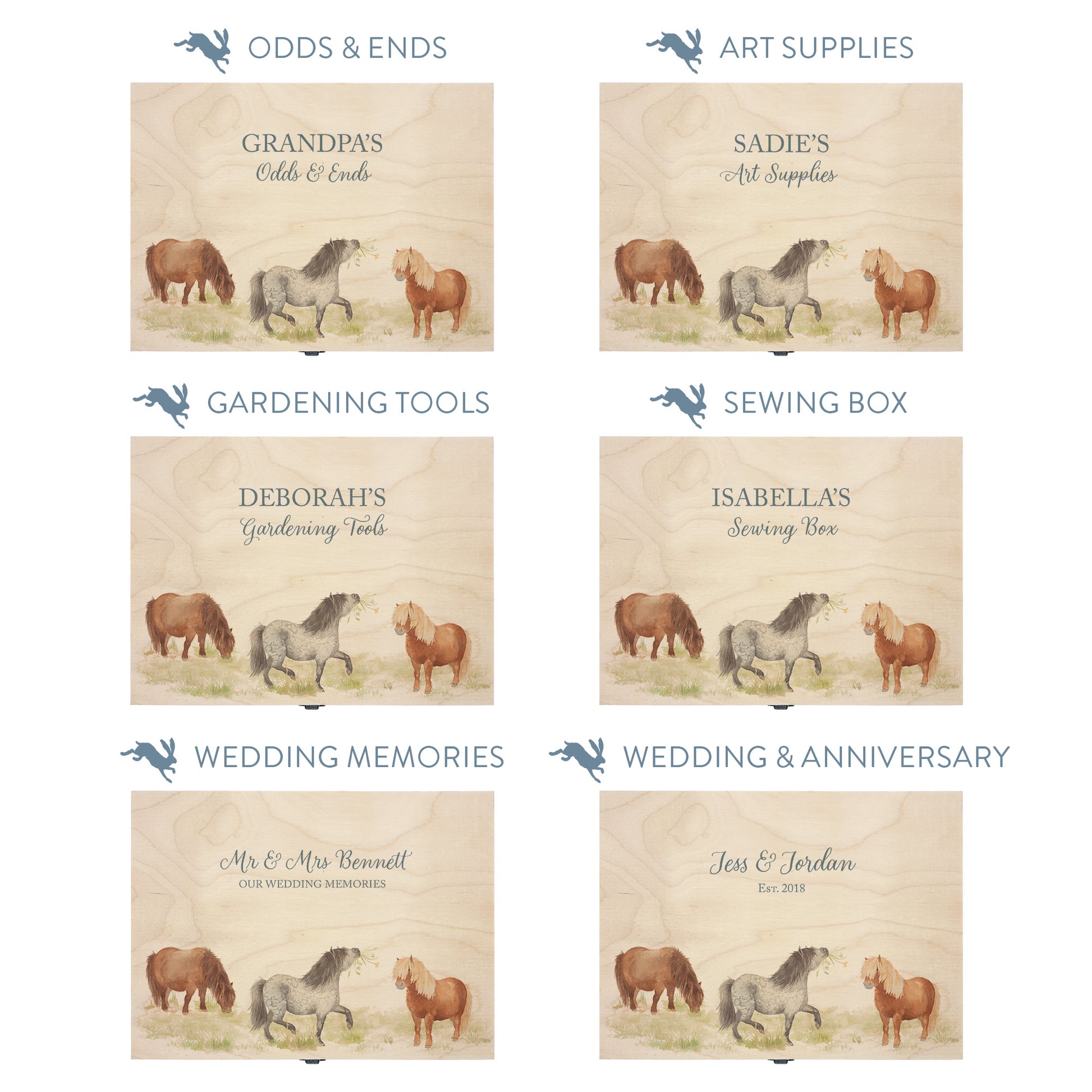 This shows our beautiful medium wooden gift box with the various personalisation options you can choose to offer a truly customised present for a loved one. Couples names, memory boxes, keepsakes, photo storage, key boxes the uses are endless.