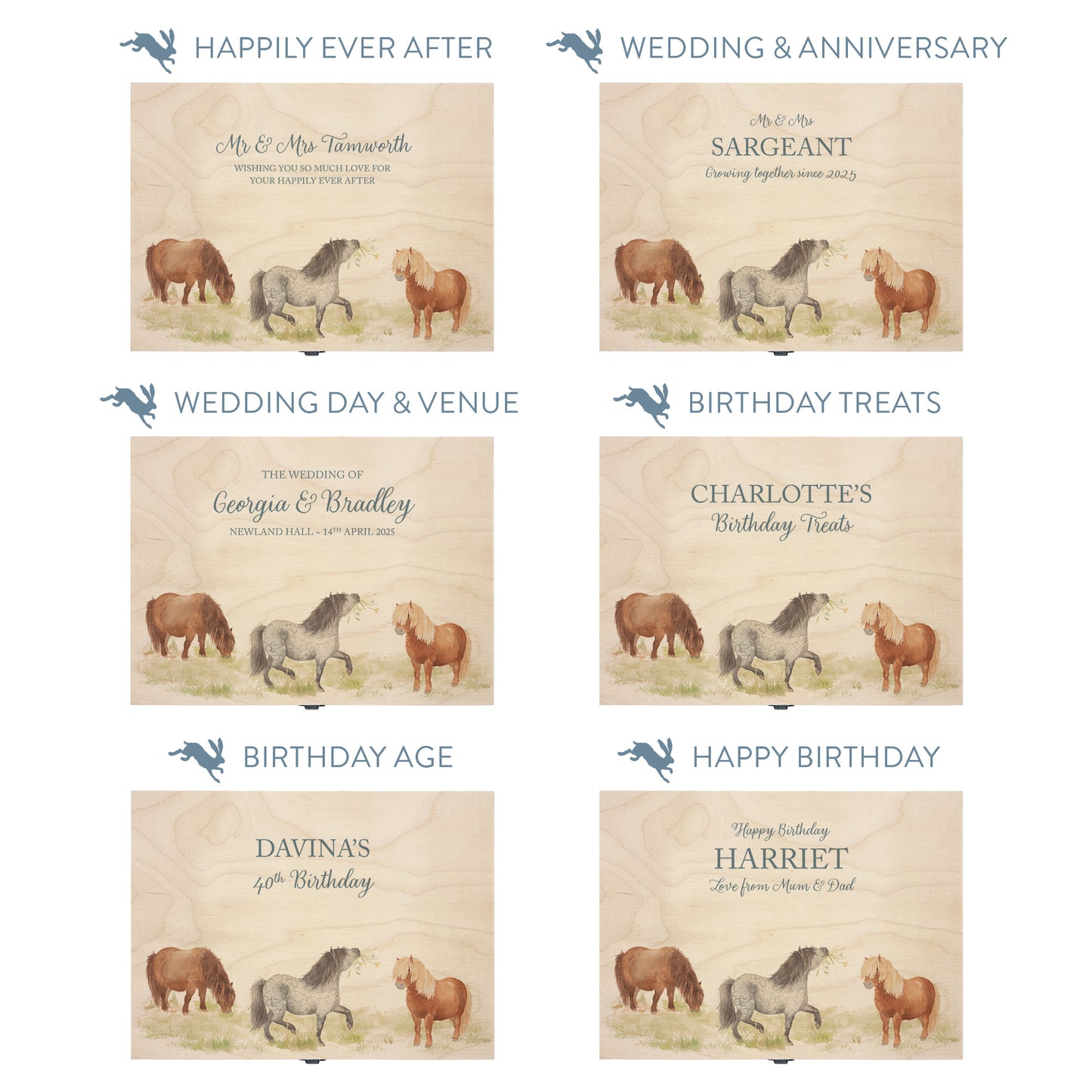 This shows our beautiful medium wooden gift box with the various personalisation options you can choose to offer a truly customised present for a loved one. Couples names, memory boxes, keepsakes, photo storage, key boxes the uses are endless.