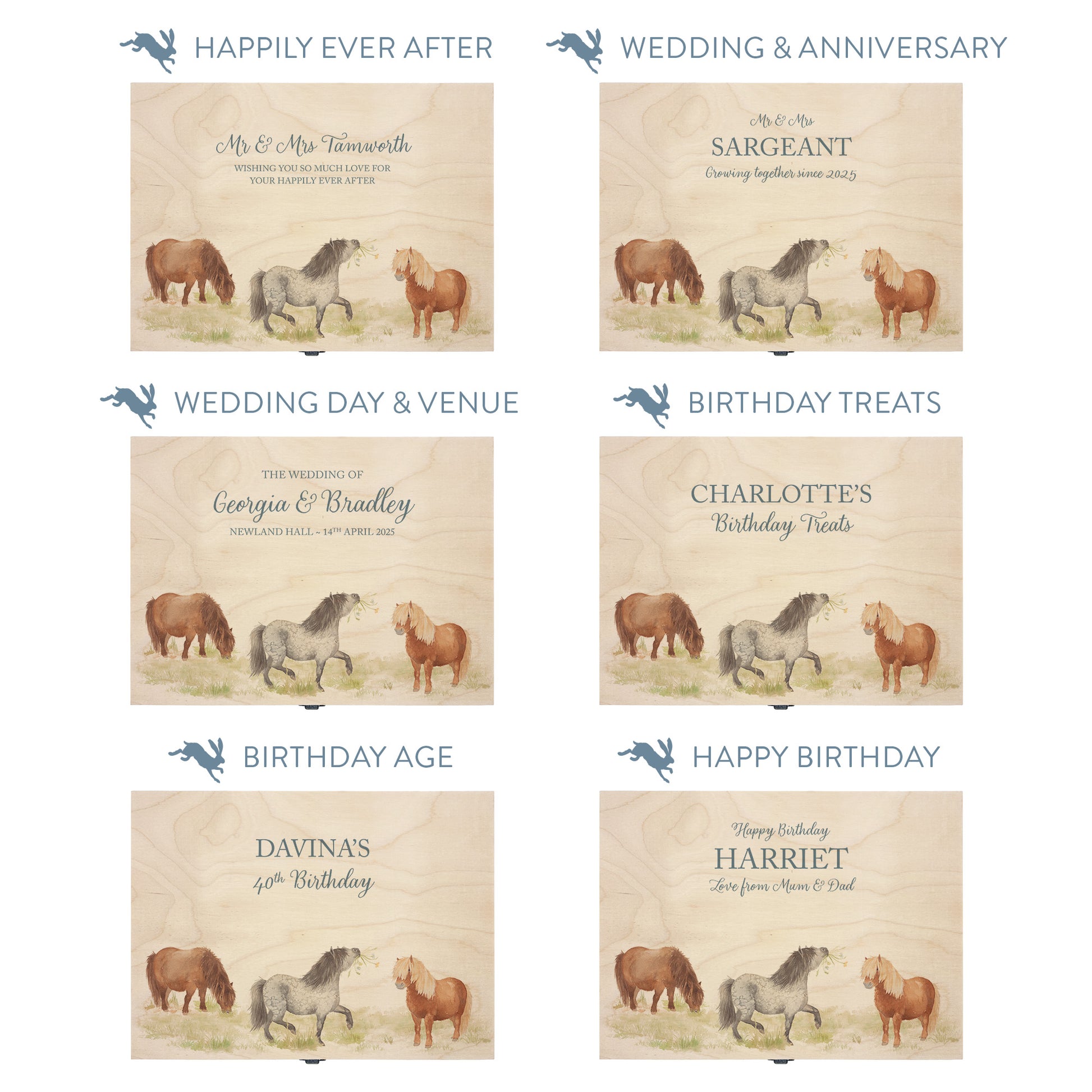 This shows our beautiful medium wooden gift box with the various personalisation options you can choose to offer a truly customised present for a loved one. Couples names, memory boxes, keepsakes, photo storage, key boxes the uses are endless.