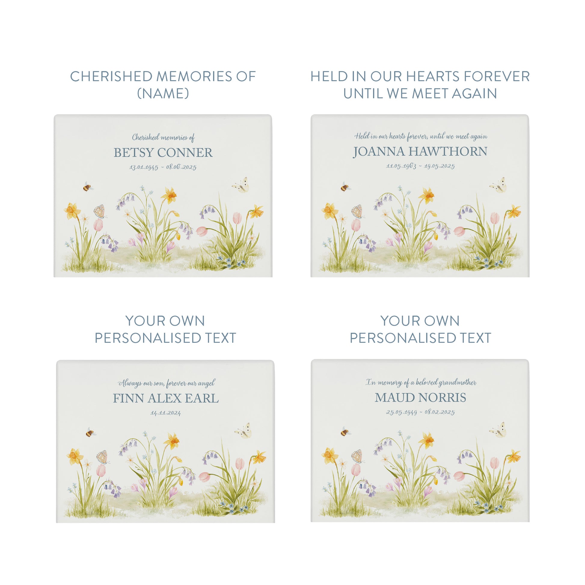 A beautifully crafted solid wooden urn, finished in white with a soft watercolour design with Spring flowers, Bees and Butterflies,. Thoughtfully made for either display or burial, this personalised urn can be customised to create a meaningful memorial. Perfect for holding ashes of a loved one or a beloved pet, it serves as a comforting tribute and keepsake.