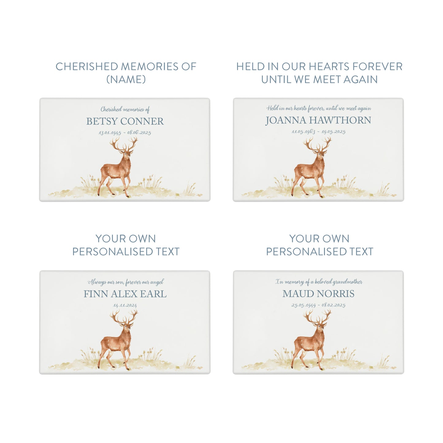 Luxury solid wooden white painted Urn with a majestic Stag, a watercolour illustration, our urns and Caskets for displaying or burying ashes. Customisable and can be personalised. Perfect funeral memory keepsake urn, for storing ashes for humans and pets.
