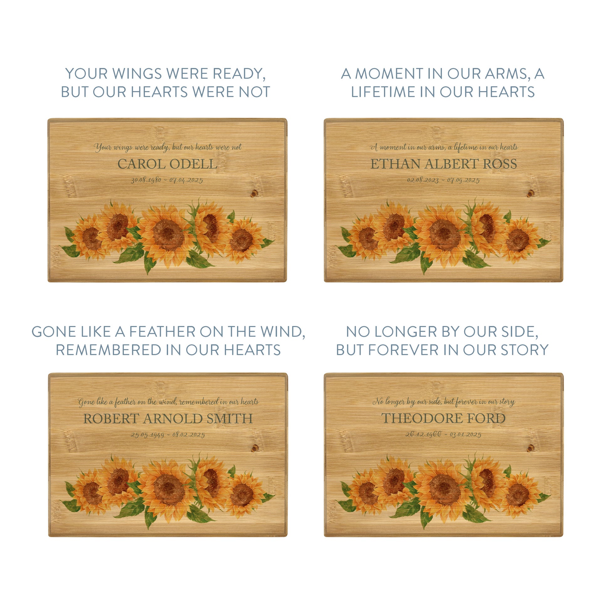 A beautifully crafted solid Bamboo wooden urn, personalised and finished with a soft watercolour design of Sunflowers and buzzy bees.  Thoughtfully made for either display or burial, this personalised urn can be customised to create a meaningful memorial. Perfect for holding ashes of a loved one or a beloved pet, it serves as a comforting tribute and keepsake.