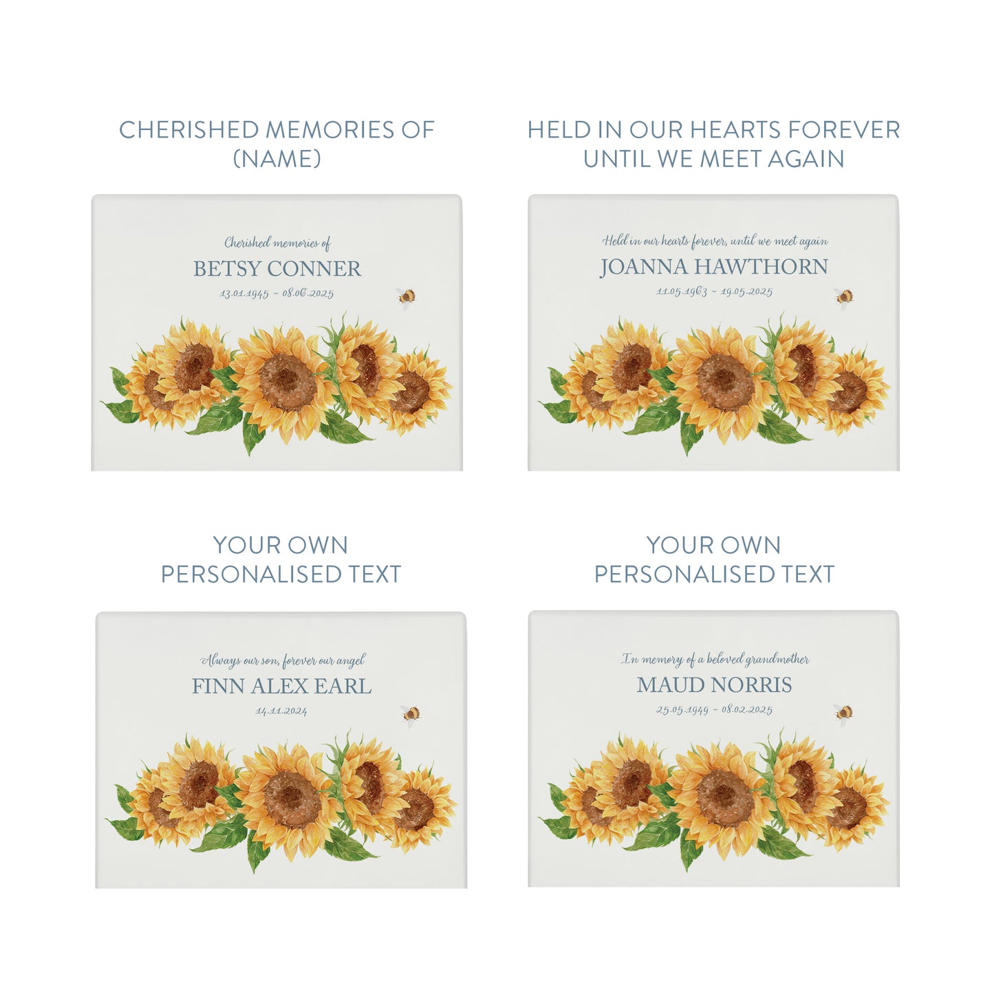 Luxury solid wooden white painted Sunflowers watercolour illustration our urns and Caskets for displaying or burying ashes. Customisable and can be personalised. Perfect funeral memory keepsake urn, for storing ashes for humans and pets.