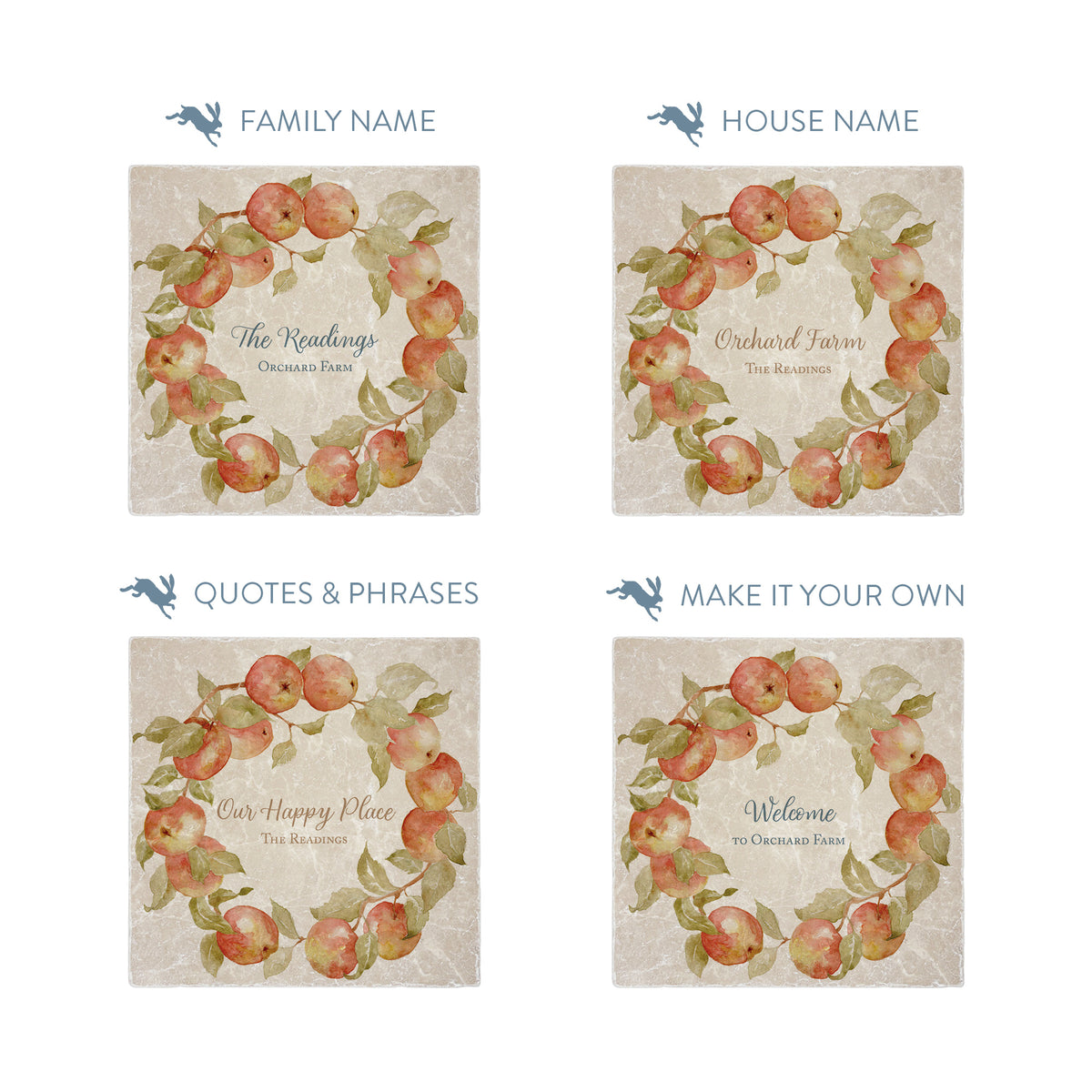 Apple Wreath vintage design which can be personalised and used as a Splashback tile make it your own with your own text.