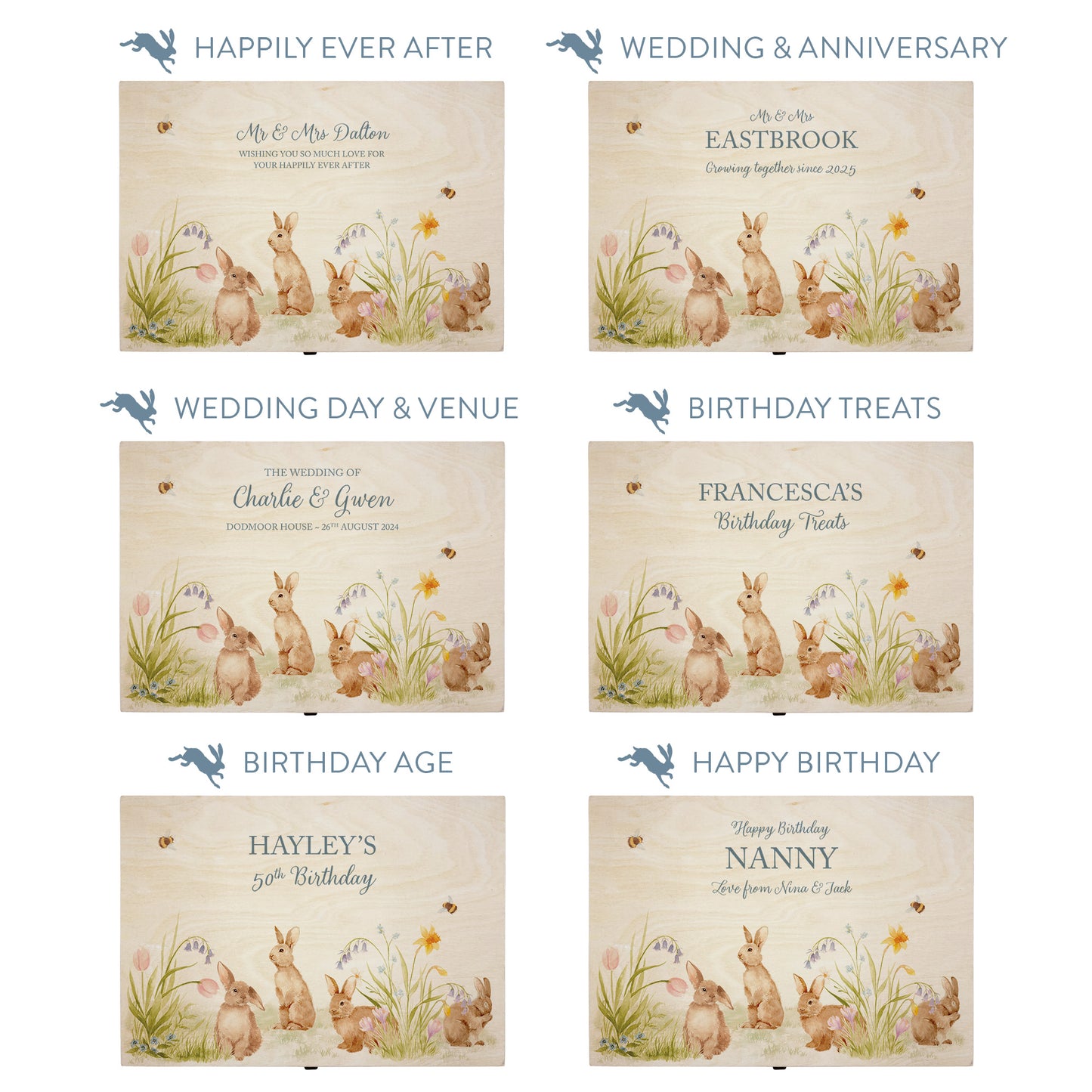 This shows our beautiful Medium wooden gift box with the various personalisation options you can choose to offer a truly customised present for a loved one. Couples names, memory boxes, keepsakes, photo storage, key boxes the uses are endless.