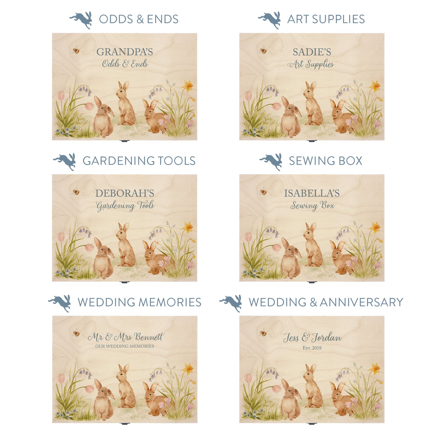 This shows our beautiful Medium wooden gift box with the various personalisation options you can choose to offer a truly customised present for a loved one. Couples names, memory boxes, keepsakes, photo storage, key boxes the uses are endless.