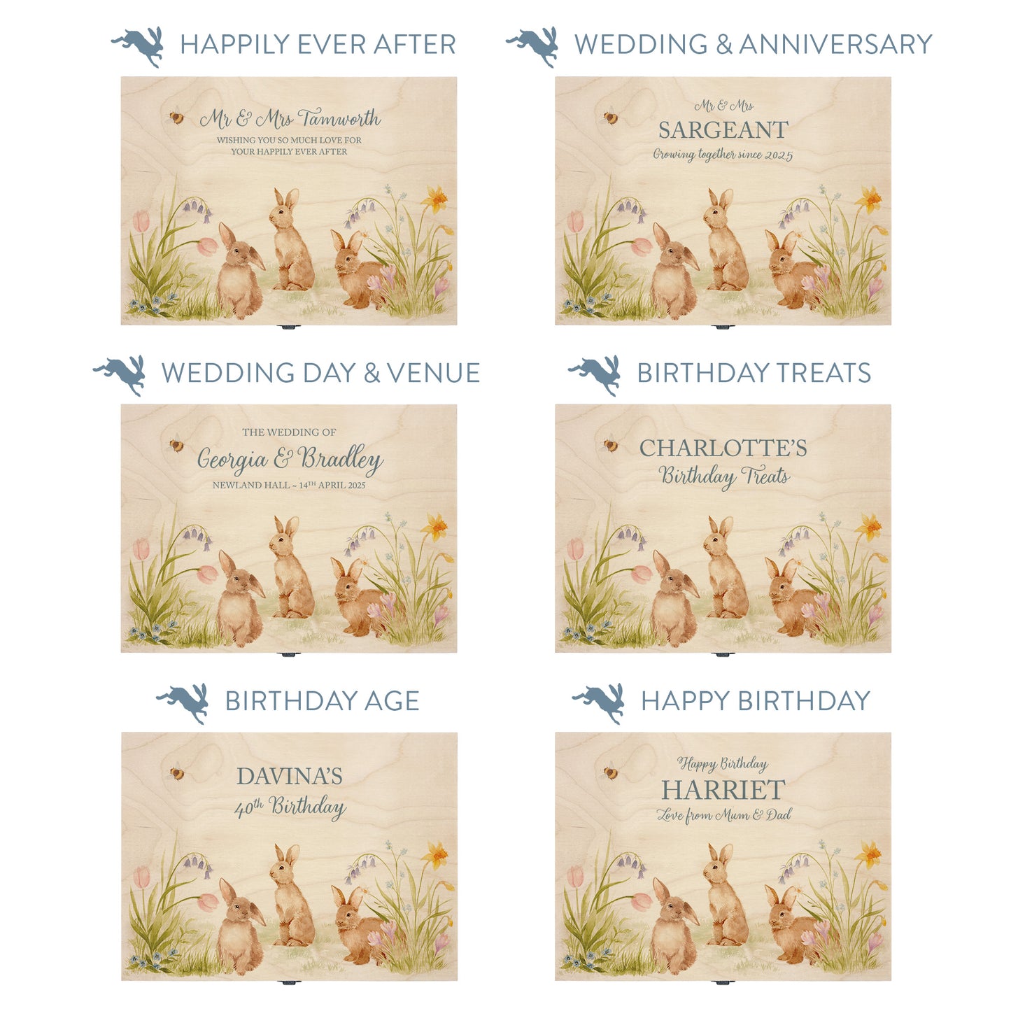 This shows our beautiful Medium wooden gift box with the various personalisation options you can choose to offer a truly customised present for a loved one. Couples names, memory boxes, keepsakes, photo storage, key boxes the uses are endless.
