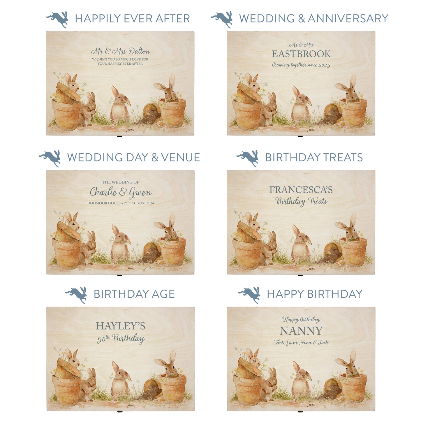 This shows our beautiful Large wooden & anniversary gift box with the various personalisation options you can choose to offer a truly customised present for a loved one. Couples names, memory boxes, keepsakes, photo storage, key boxes the uses are endless.