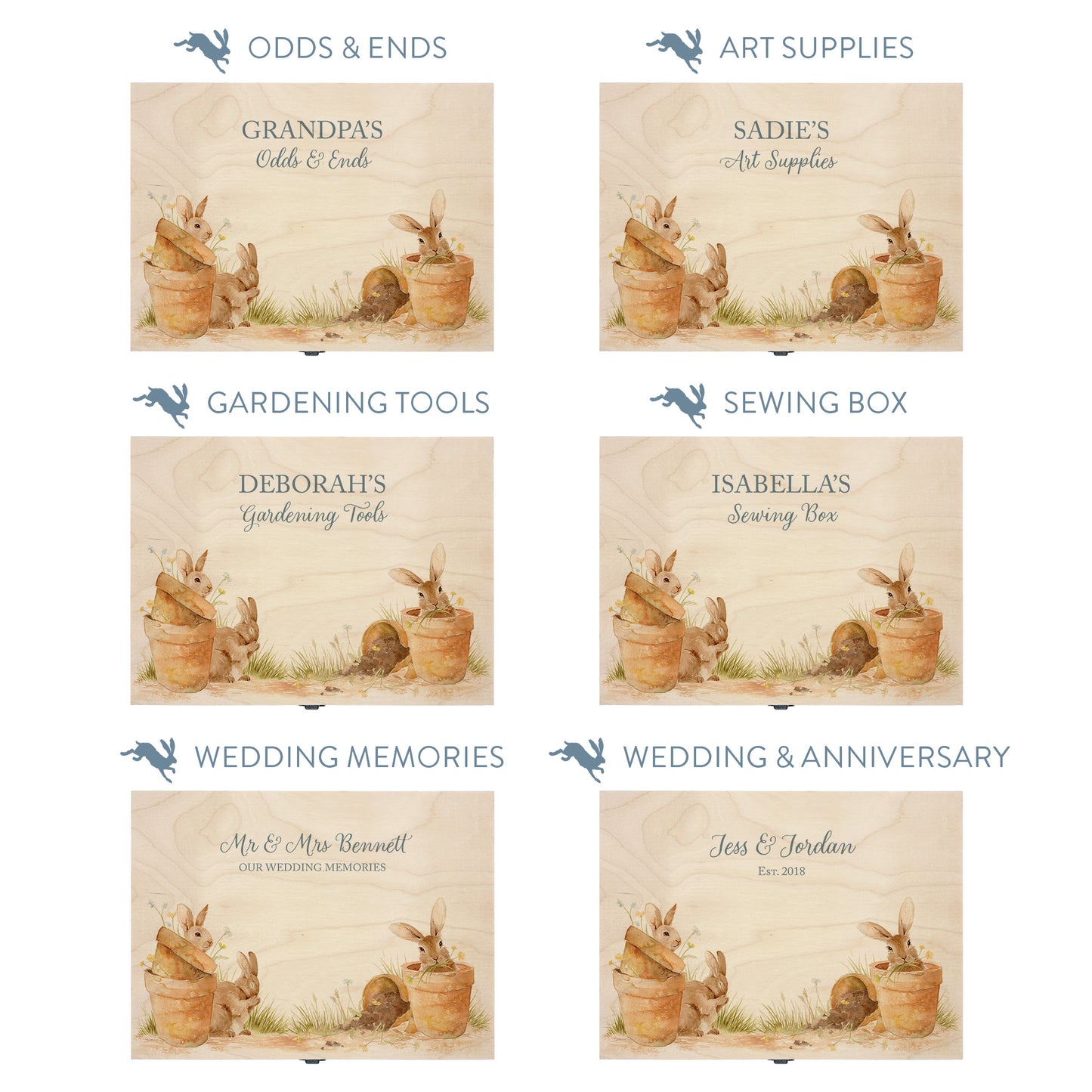 This shows our beautiful Medium wooden & anniversary gift box with the various personalisation options you can choose to offer a truly customised present for a loved one. Couples names, memory boxes, keepsakes, photo storage, key boxes the uses are endless.