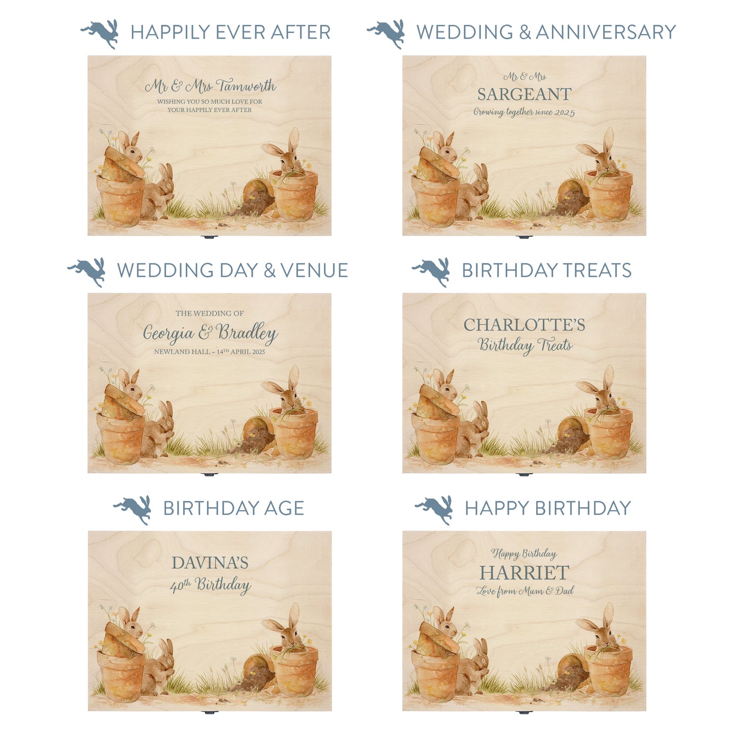 This shows our beautiful Medium wooden & anniversary gift box with the various personalisation options you can choose to offer a truly customised present for a loved one. Couples names, memory boxes, keepsakes, photo storage, key boxes the uses are endless.