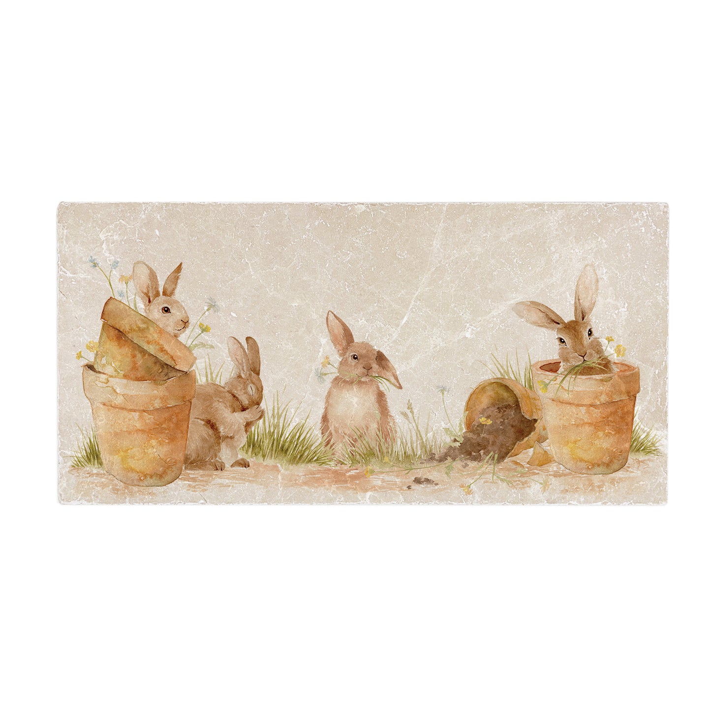 This design features our cheeky bunny rabbits hiding and nibbling away in pots. The perfect gift for the bunny lover.