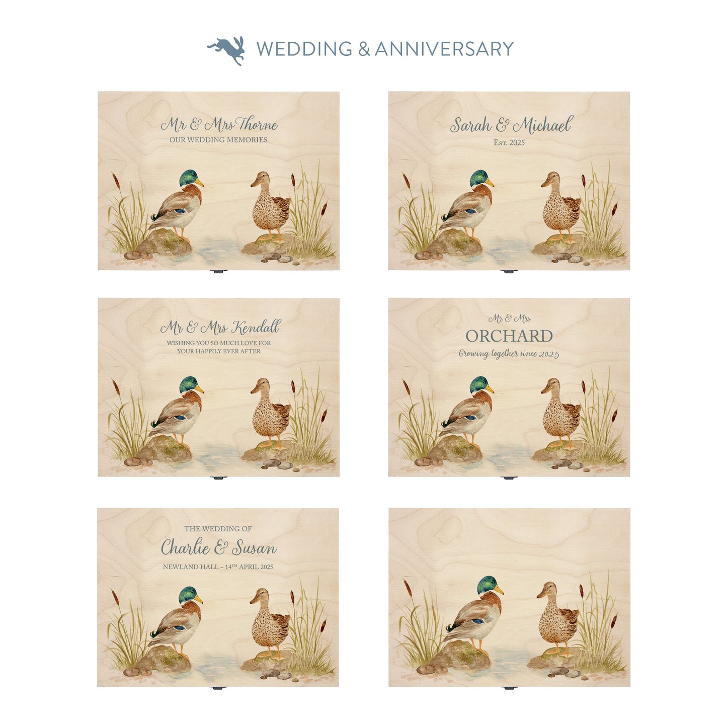 This shows our beautiful Large wooden & anniversary gift box with the various personalisation options you can choose to offer a truly customised present for a loved one. Couples names, Mr & Mrs, dates the options are endless.