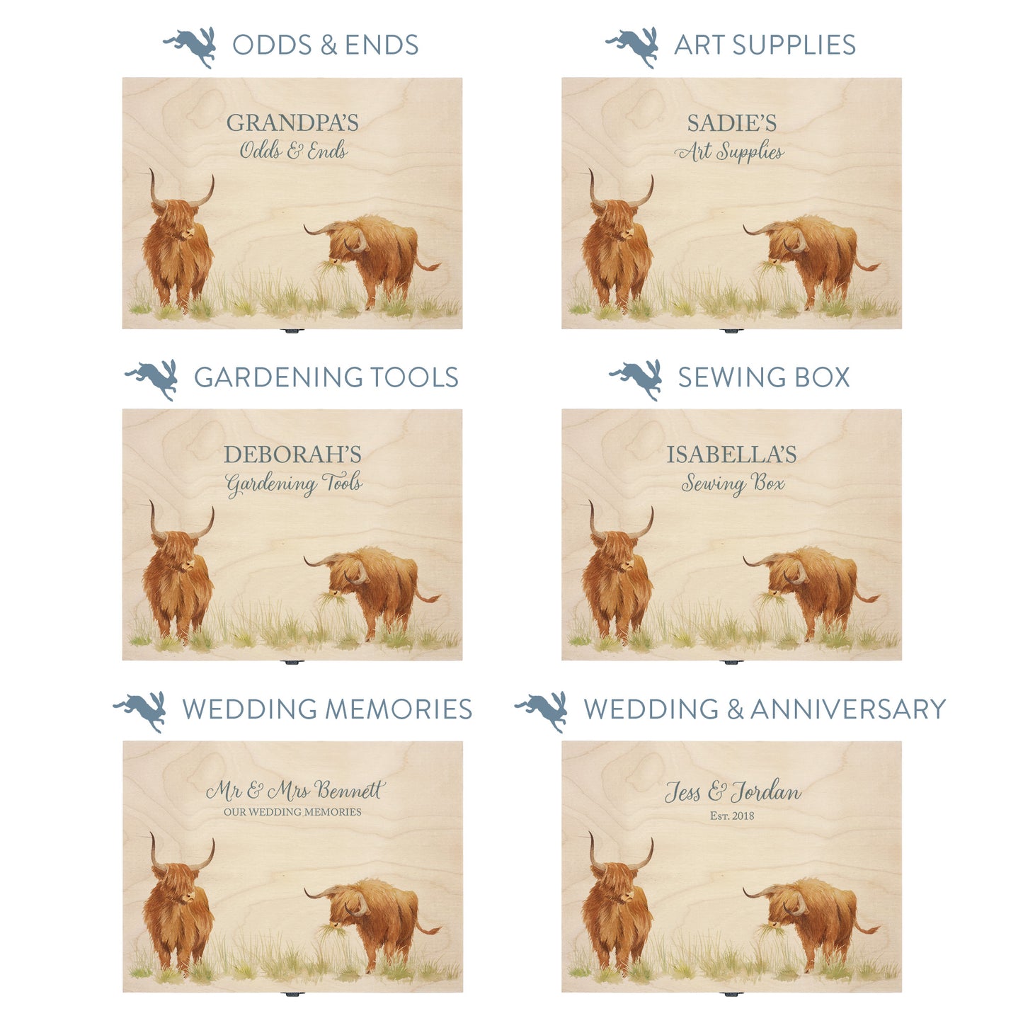 This shows our beautiful Medium wooden gift box with the various personalisation options you can choose to offer a truly customised present for a loved one. Couples names, memory boxes, keepsakes, photo storage, key boxes the uses are endless.