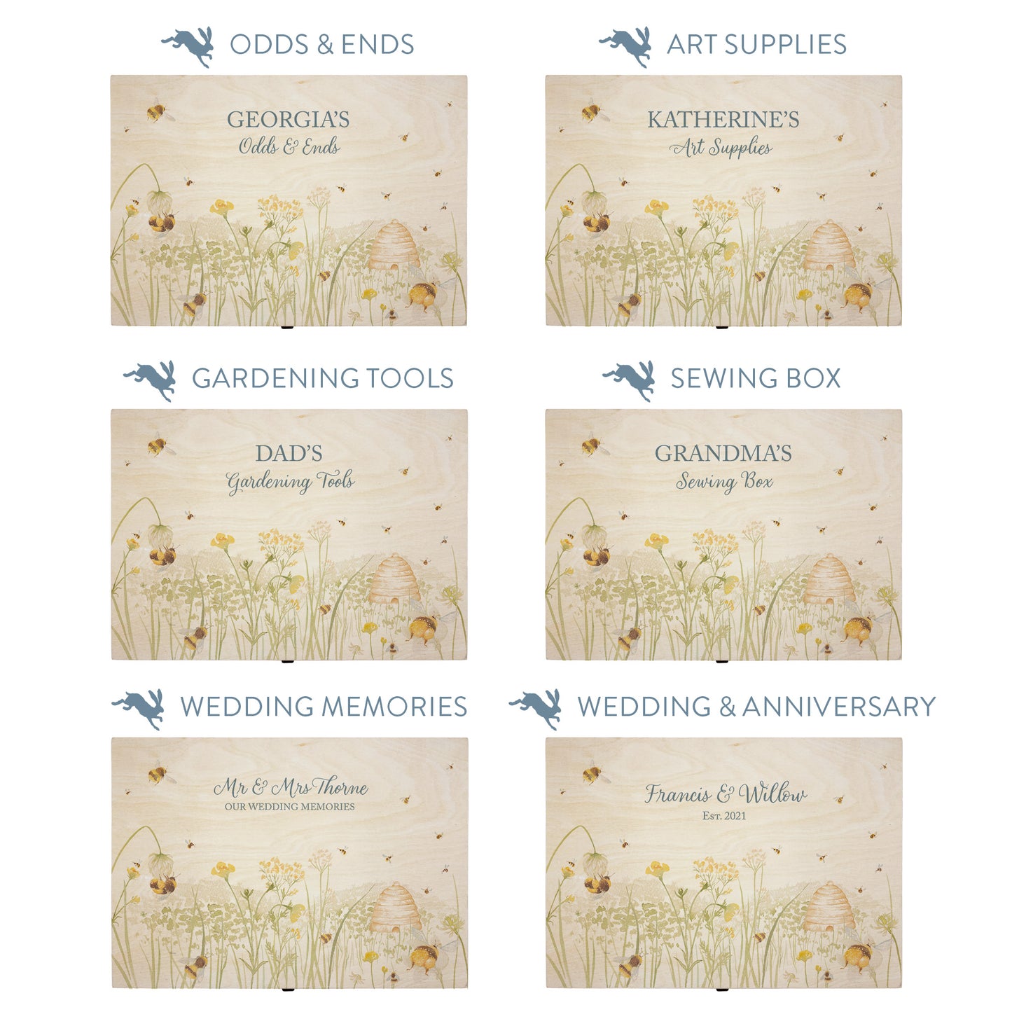 This shows our beautiful Large wooden gift box with the various personalisation options you can choose to offer a truly customised present for a loved one. Couples names, memory boxes, keepsakes, photo storage, key boxes the uses are endless.