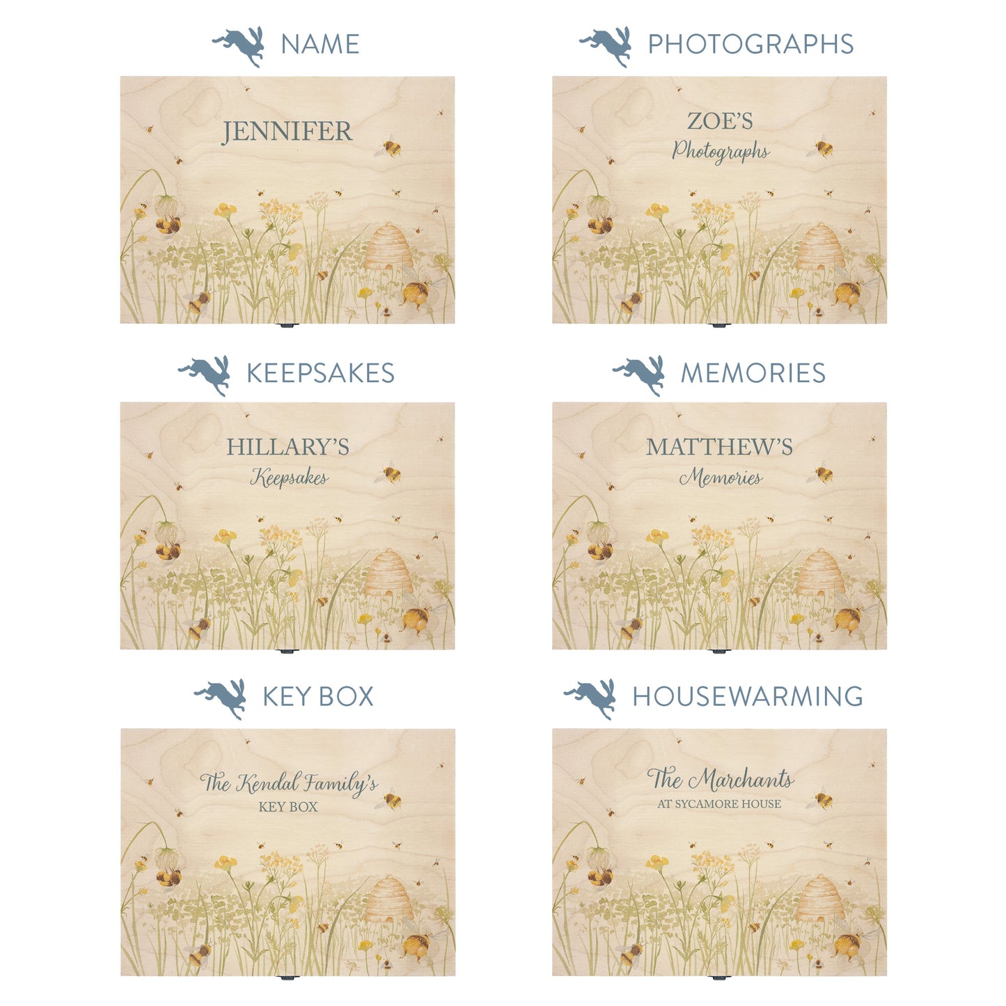 This shows our beautiful Medium wooden  gift box with the various personalisation options you can choose to offer a truly customised present for a loved one. Couples names, memory boxes, keepsakes, photo storage, key boxes the uses are endless.