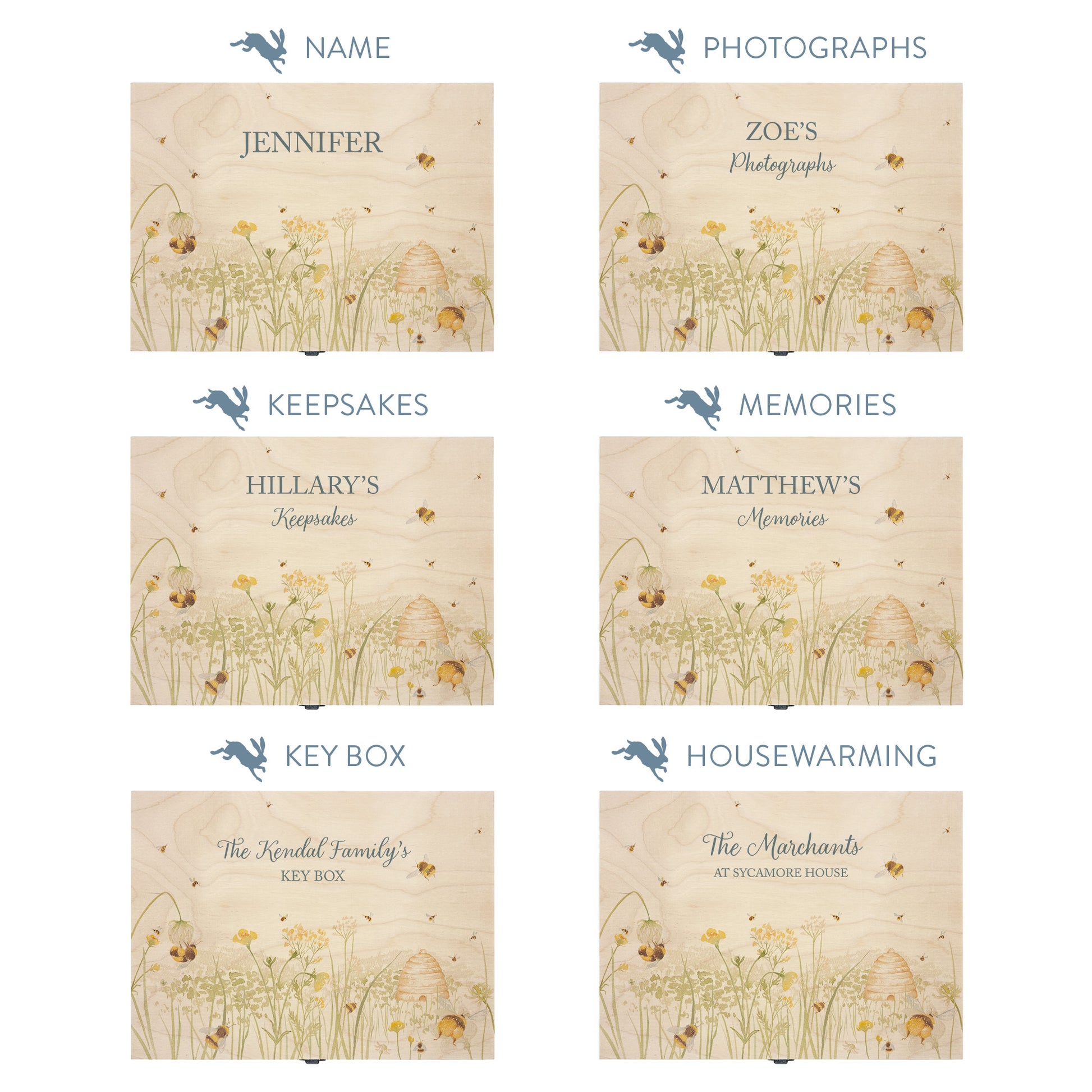 This shows our beautiful Medium wooden  gift box with the various personalisation options you can choose to offer a truly customised present for a loved one. Couples names, memory boxes, keepsakes, photo storage, key boxes the uses are endless.