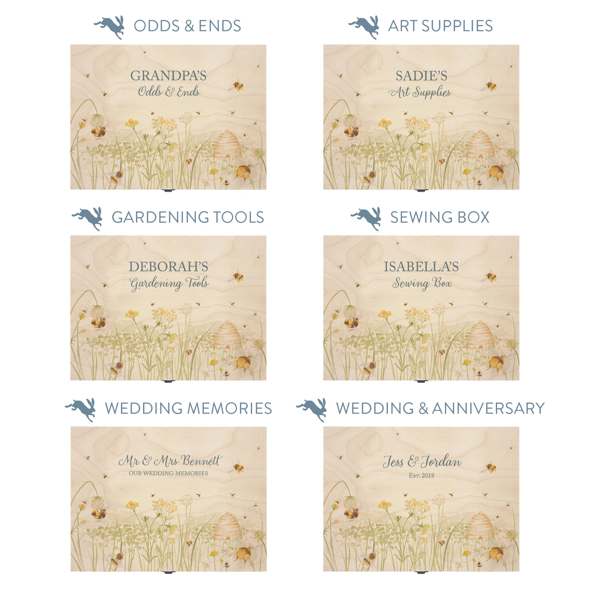 This shows our beautiful Medium wooden  gift box with the various personalisation options you can choose to offer a truly customised present for a loved one. Couples names, memory boxes, keepsakes, photo storage, key boxes the uses are endless.