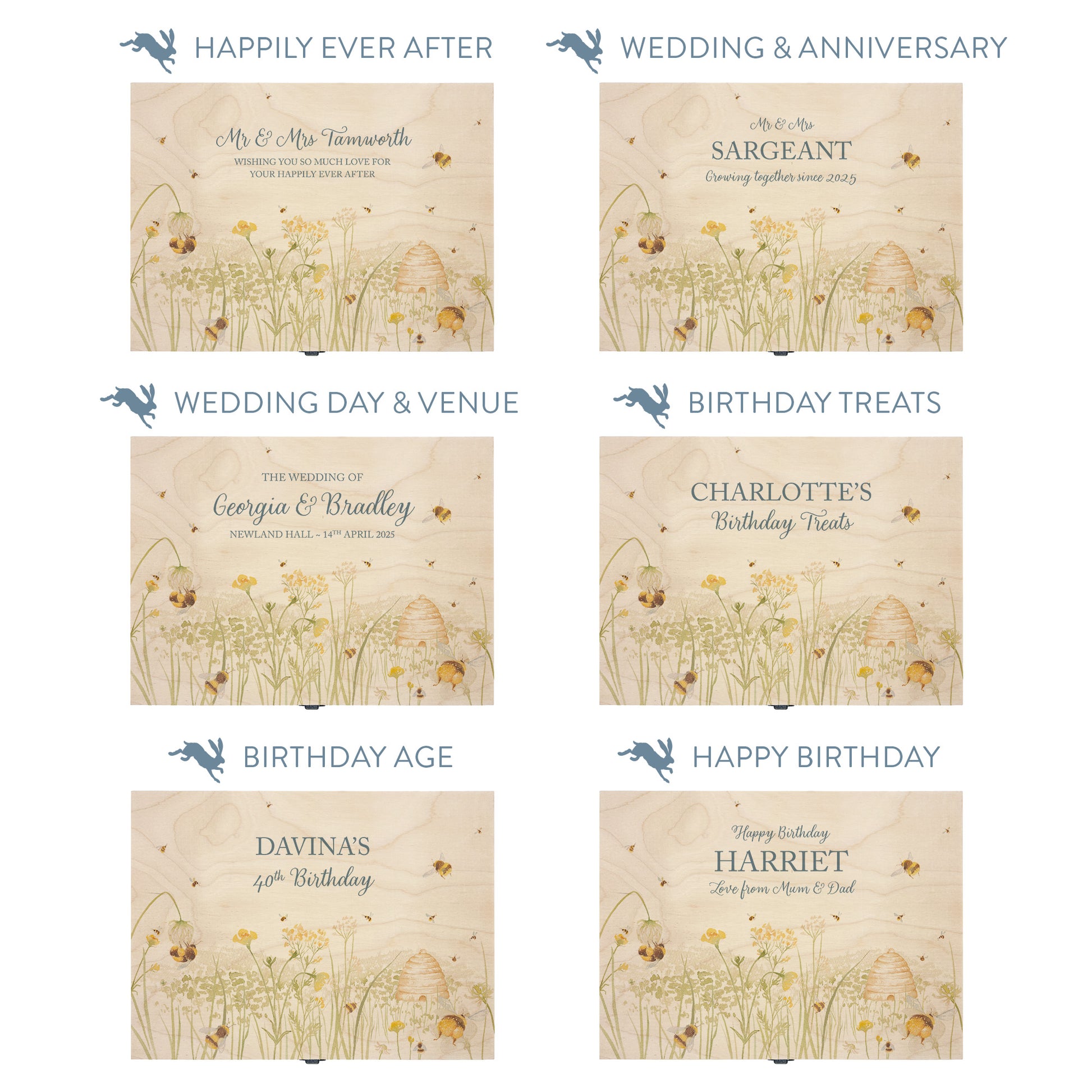 This shows our beautiful Medium wooden  gift box with the various personalisation options you can choose to offer a truly customised present for a loved one. Couples names, memory boxes, keepsakes, photo storage, key boxes the uses are endless.