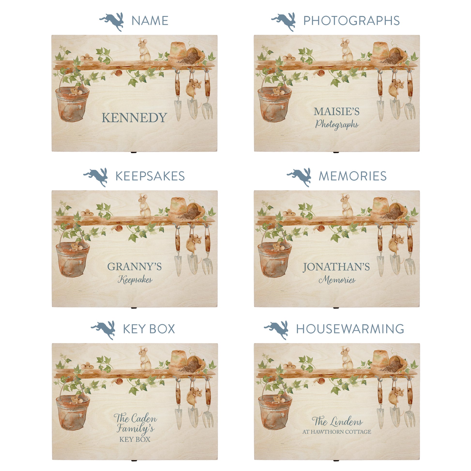 This shows our beautiful Large wooden  gift box with the various personalisation options you can choose to offer a truly customised present for a loved one. Couples names, memory boxes, keepsakes, photo storage, key boxes the uses are endless.